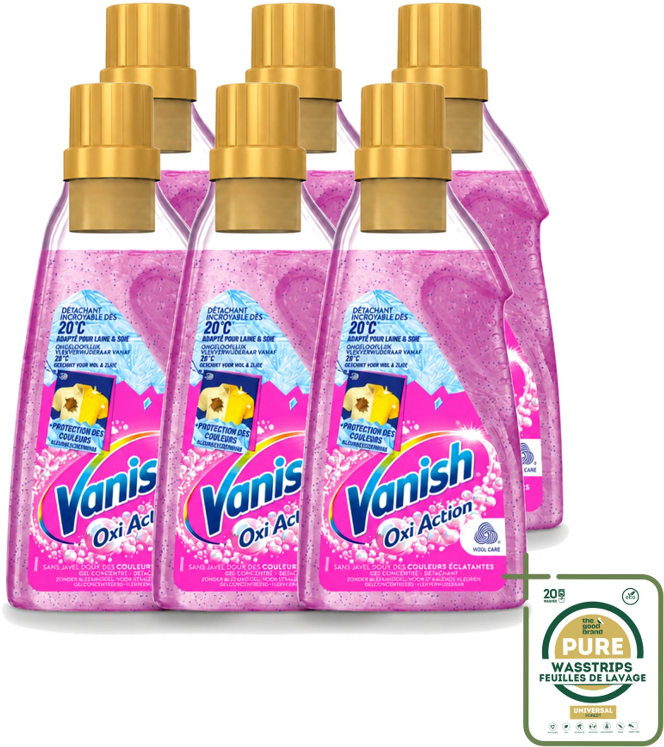 6 x Vanish – Wasbooster Gel – Oxi Action – 750 ml - Wasstrips - Vlekverwijdering - Wasbooster - Zuurstoftechnologie - Koud Water - Korte Wasprogramma