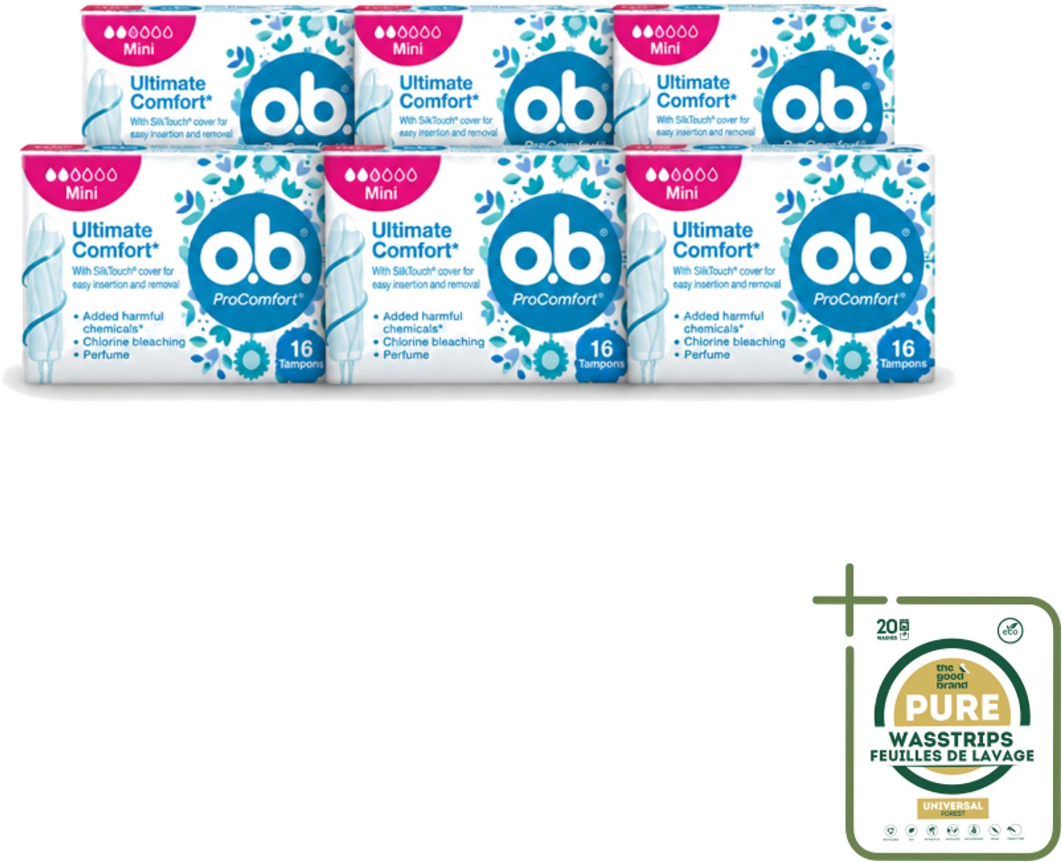 6 x OB – Tampons – ProComfort Mini – Comfort Fit - Wasstrips - Tampons - Menstruatie - Comfort - Mini Tampons - SilkTouch