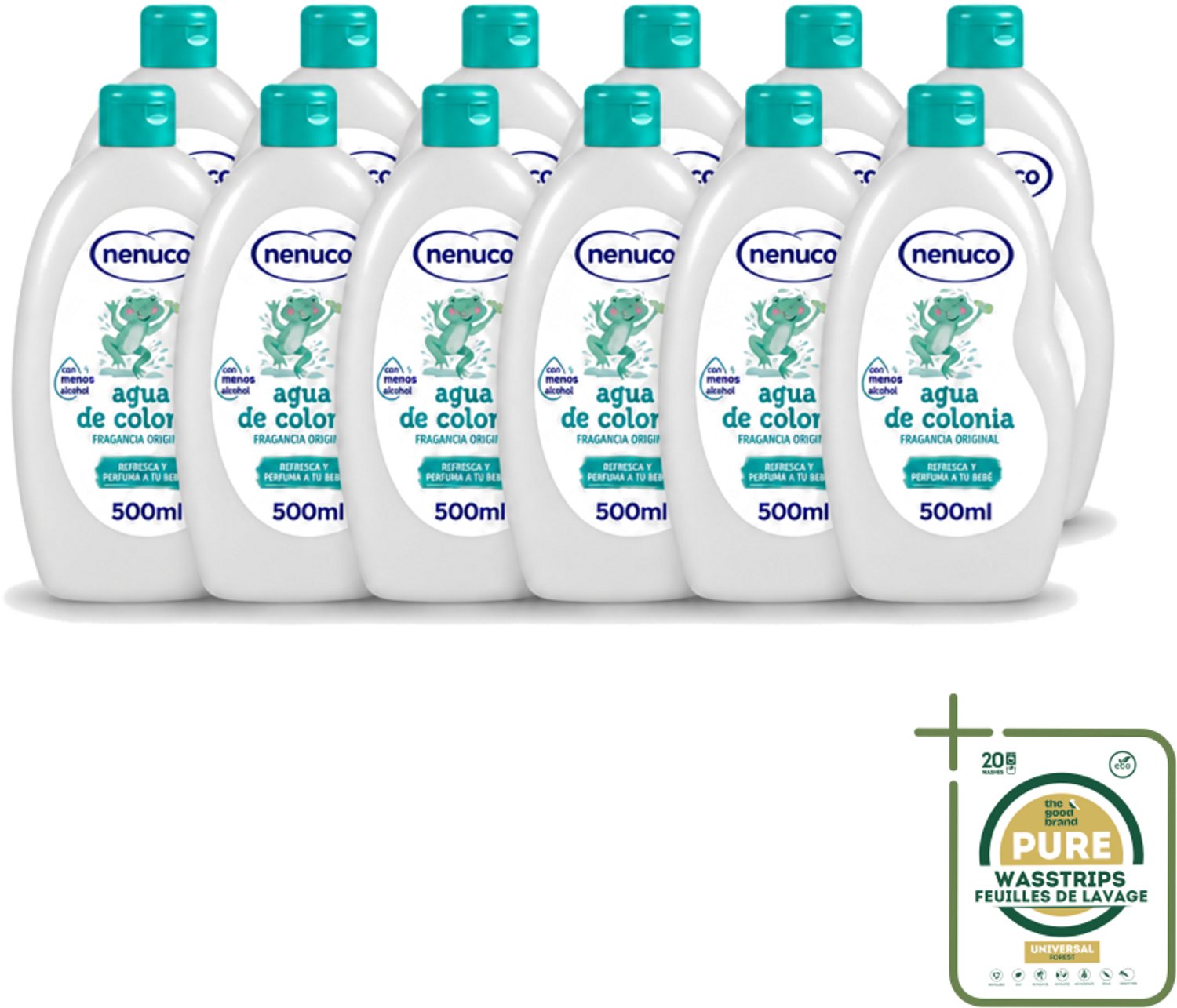 12 x Nenuco – Haarlotion – Agua de Colonia – 500 ml - Wasstrips - Agua De Colonia - Kinderparfum - Eau De Cologne - Frisheid - Poederige Geur