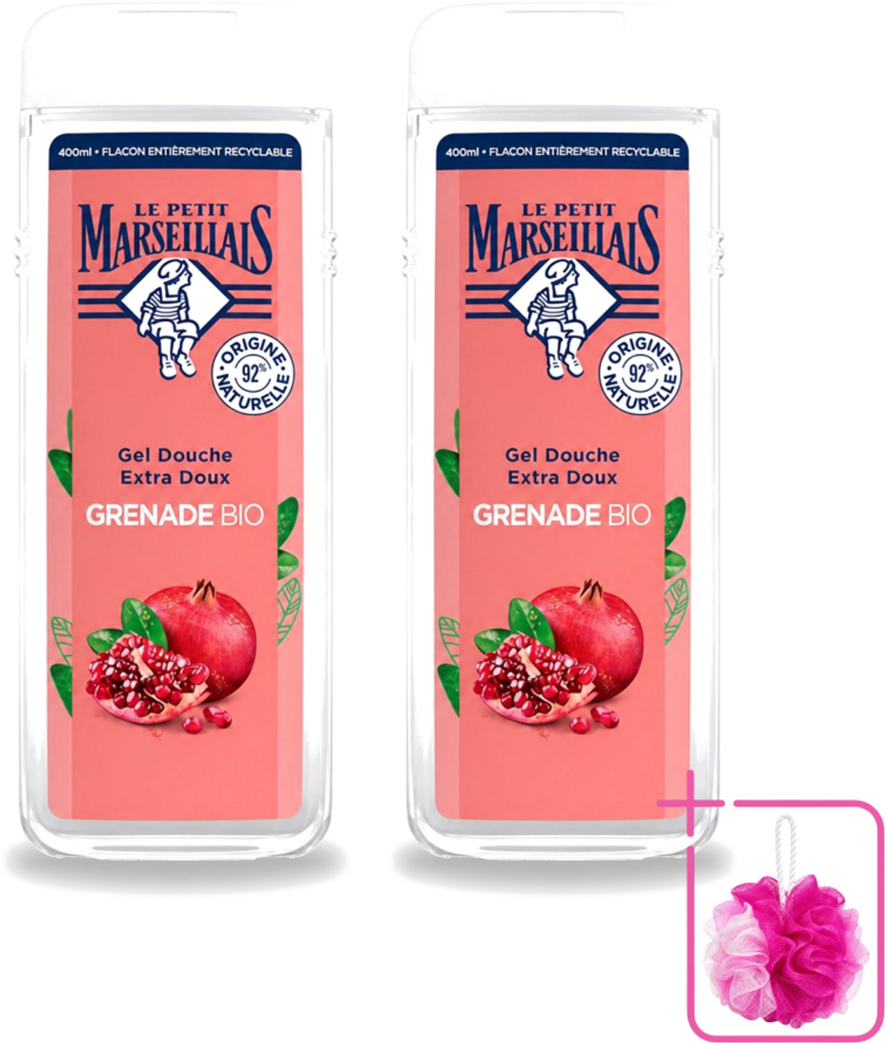 2 x Le Petit Marseillais – Douchegel – Grenade Bio – 400 ml - Bulkverpakking - Douchegel - Douchemop - Biologische douchegel