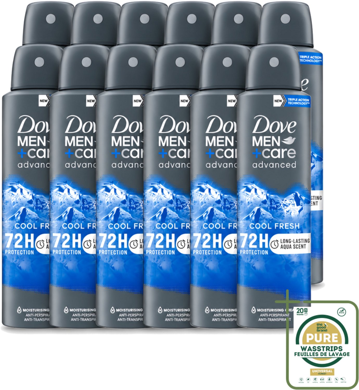 12 x Dove - Deodorant - Men Care Cool Fresh - Verfrissend en langdurige bescherming - 150 ml - Wasstrips - Deodorant Spray - Mannelijke Geur - Zweetbehandeling - Frisheid - Langdurige Bescherming