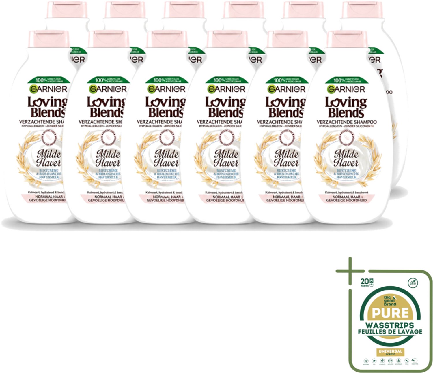 12 x Garnier - Loving Blends - Shampoo - Milde Haver - Normaal Haar & Gevoelige Hoofdhuid - 300 ml - Wasstrips - Shampoo - Milde Haver - Gevoelige Hoofdhuid - Hypoallergene Shampoo - Kalmeren