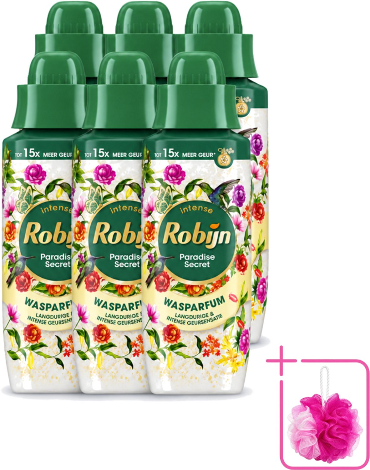 6 x Robijn – Wasparfum – Paradise Secret – 342 ml - Bulkverpakking - Wasparfum - Douchemop - Wasparfum voor kleding