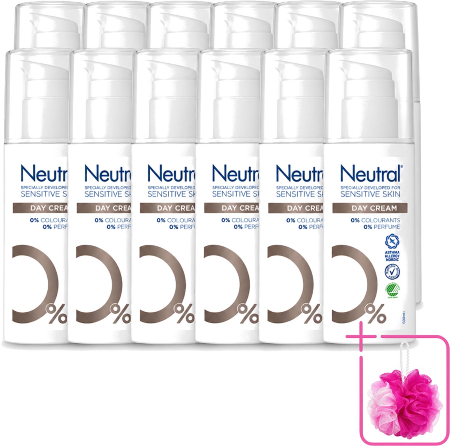 12 x Neutral – Dagcrème – Parfumvrij – 50 ml - Bulkverpakking - Gevoelige huid - Douchemop - Dagcrème