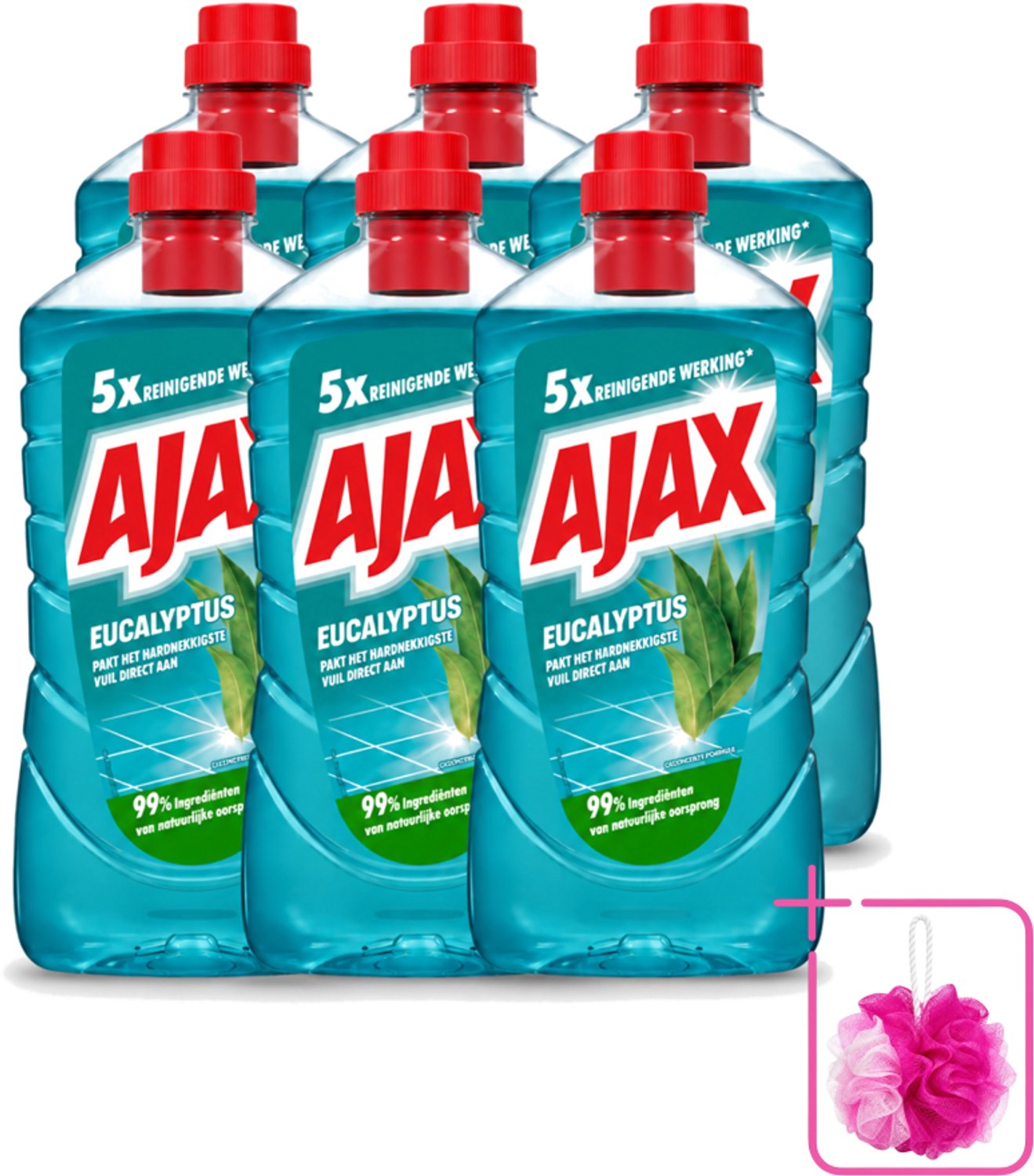 6 x Ajax – Allesreiniger – Eucalyptus – 1000 ml - Bulkverpakking - Allesreiniger - Douchemop - Eucalyptus
