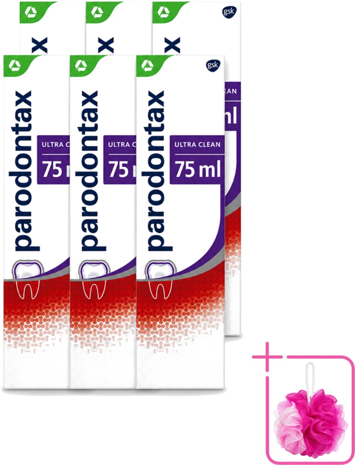 6 x Parodontax – Tandpasta – Ultra Clean – 75 ml - Bulkverpakking - Tandpasta - Douchemop - Tandplak