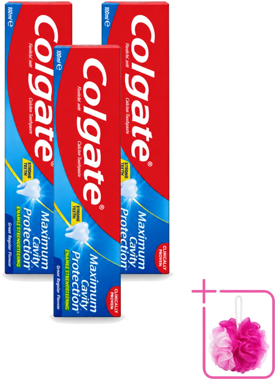 3 x Colgate - Maximum Cavity Protection - Tandpasta - 100ml - Bulkverpakking - Tandpasta - Douchemop - Gaatjesbescherming