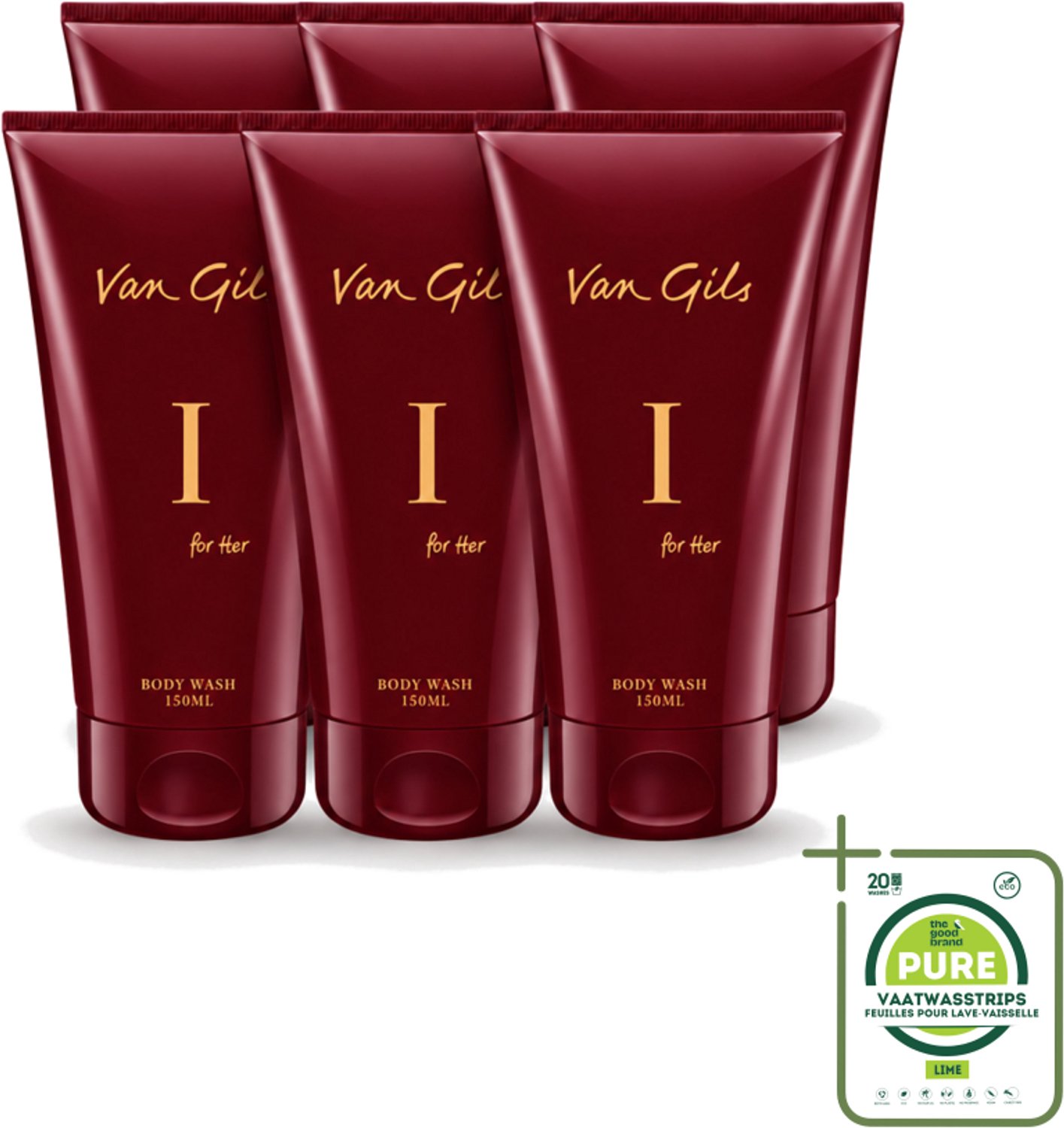 6 x Van Gils - Douchegel - I for Her - Zachte Reiniging & Luxe Geurbeleving - 150 ml - Grootverpakking - Vaatwasstrips - Douchegel Vrouwelijk - Reiniging Huid - Luxe Geur - Schuimende Douchegel - Hydraterende Douchegel
