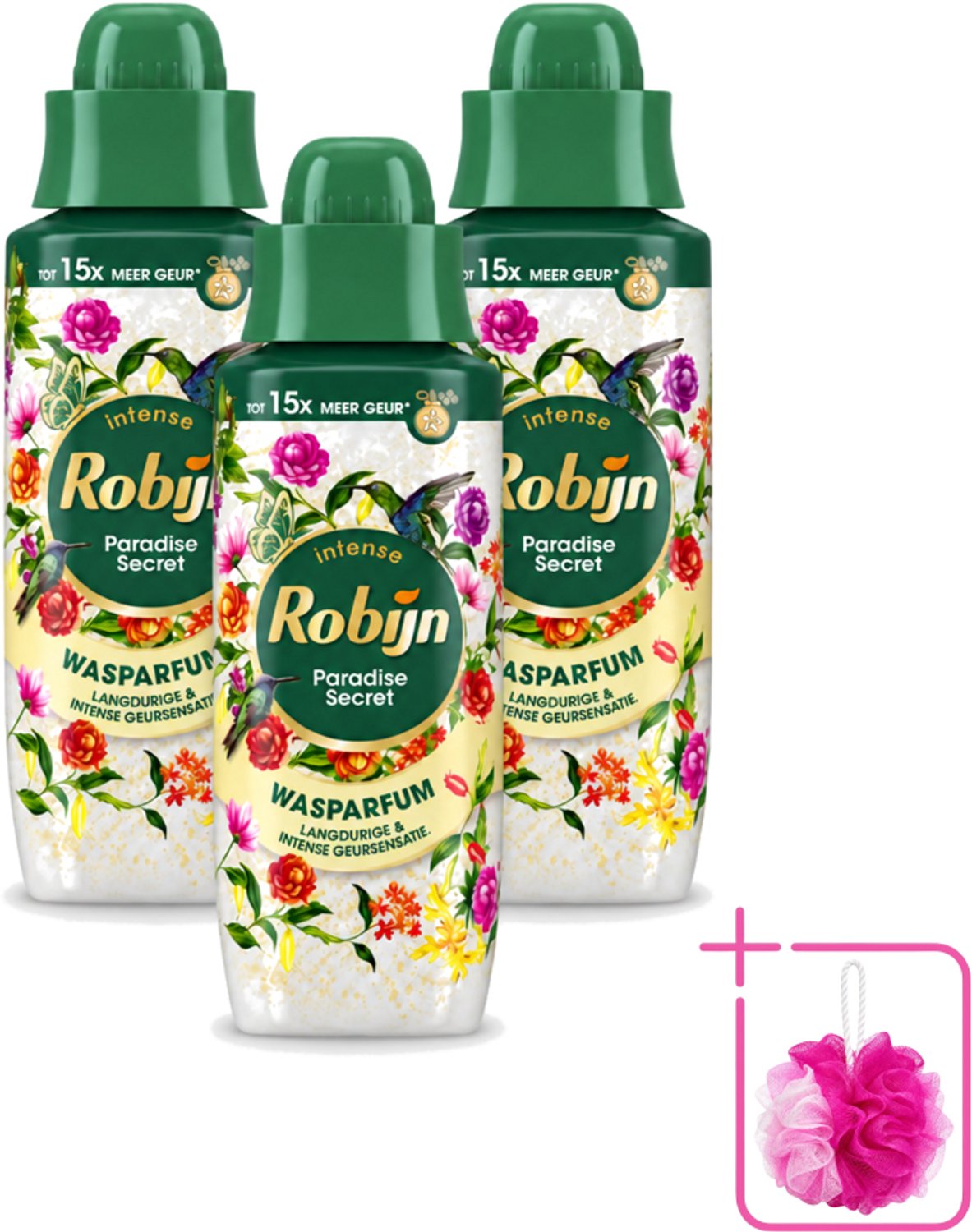 3 x Robijn – Wasparfum – Paradise Secret – 342 ml - Bulkverpakking - Wasparfum - Douchemop - Wasparfum voor kleding