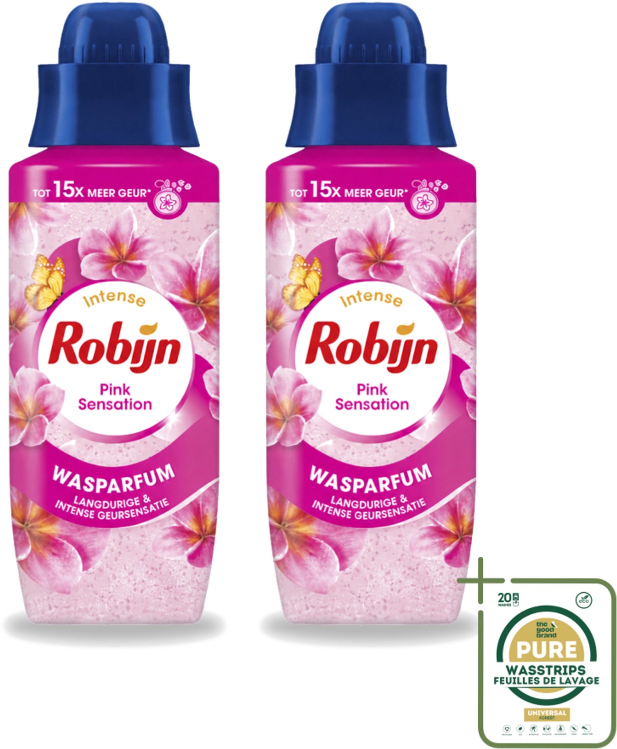 2 x Robijn – Wasparfum – Intense Pink Sensation – 342 ml - Wasstrips - Wasparfum - Wasgeur - Geurboost - Wasmiddel - Wasgeur