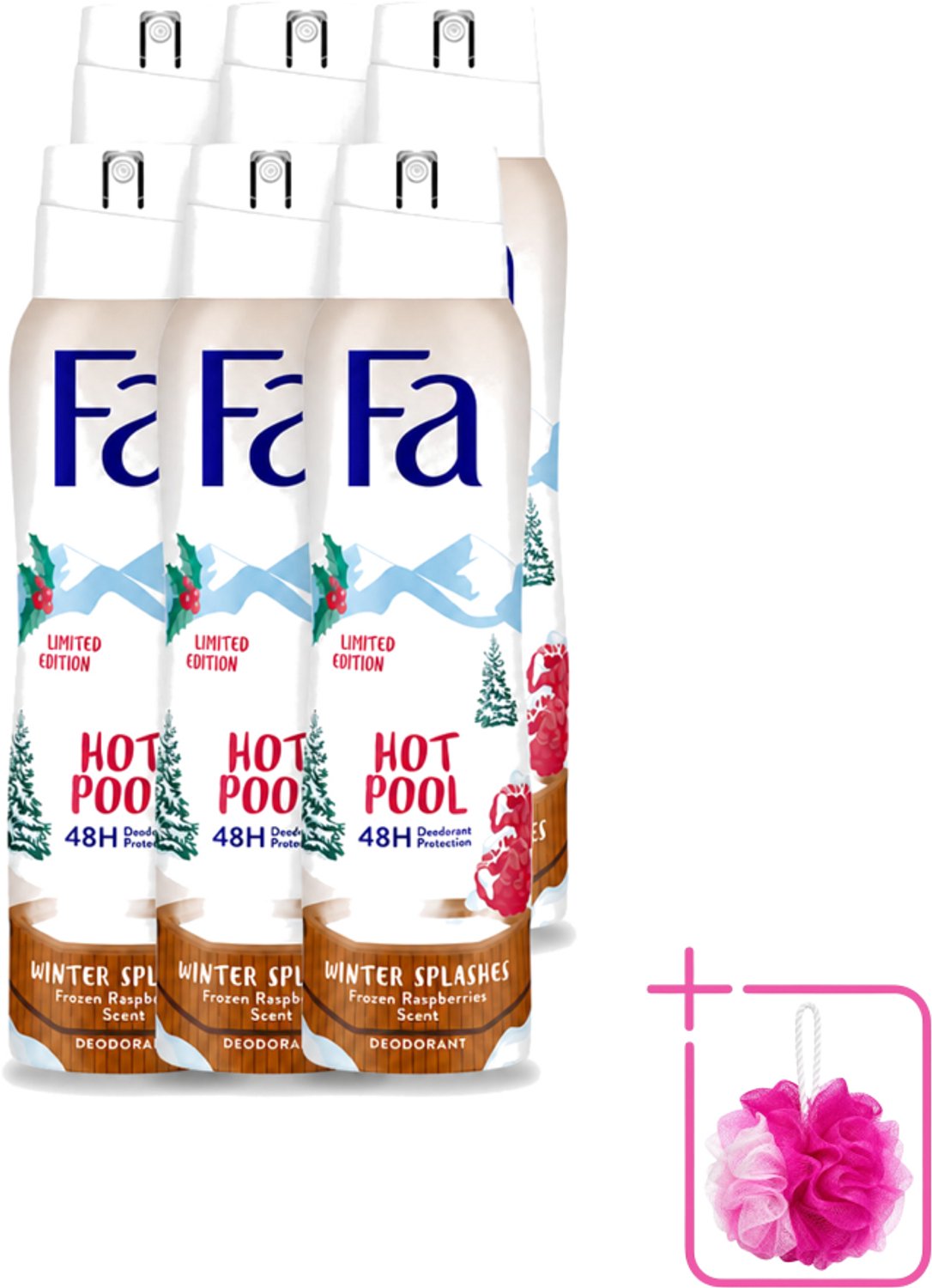 6 x Fa - Deospray - Winter Splashes - 48 uur Bescherming - Frozen Raspberry - Verfrissend & Fruitig - 150 ml - Bulkverpakking - 48 uur bescherming - Zweetvermindering