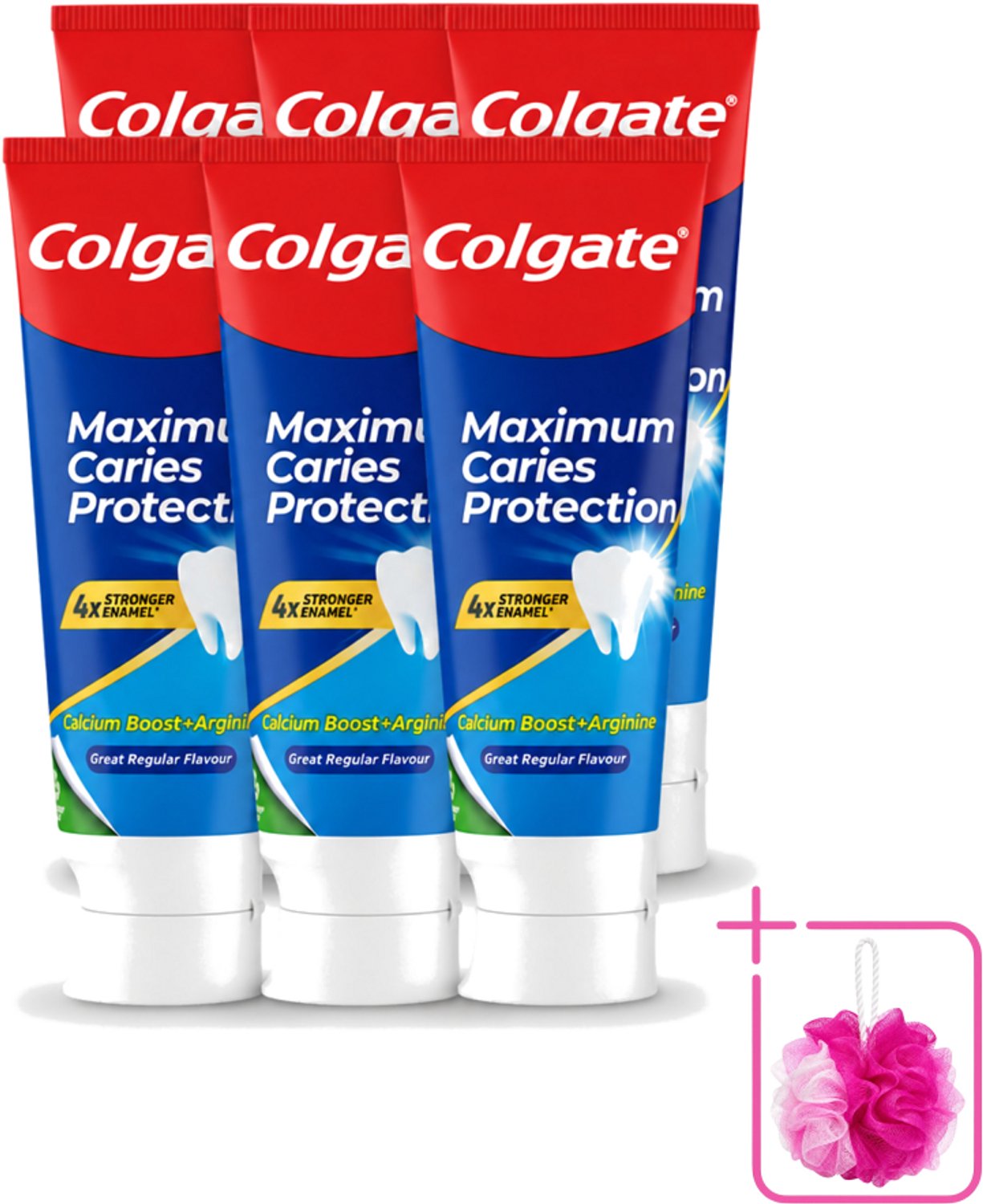 6 x Colgate - Carries Protection - Met Calcium - Tandpasta - 75ml - Bulkverpakking - Tandpasta tegen gaatjes - Douchemop - Tandbederf bescherming