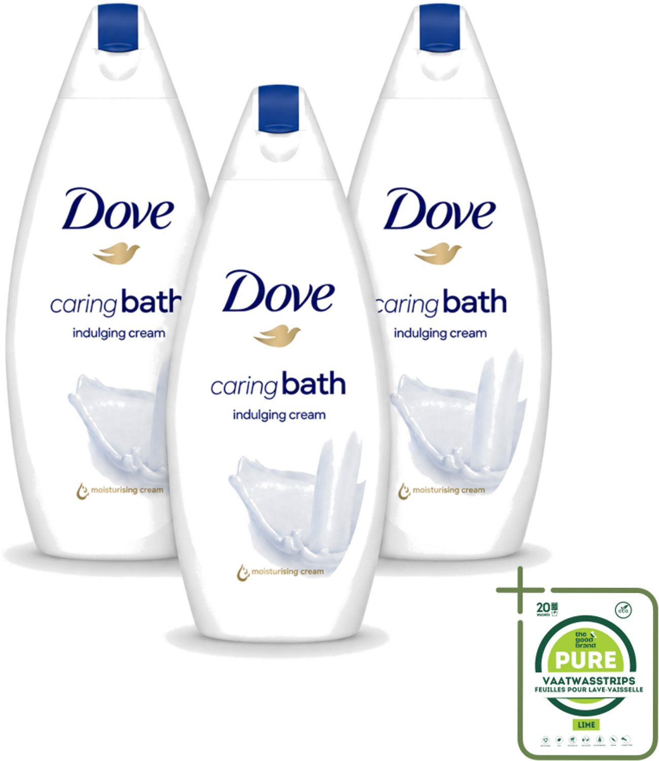 3 x Dove – Douchegel – Caring Bath – 450 ml - Grootverpakking - Vaatwasstrips - Douchegel - Huid Verzorging - Zachte Huid - Schuim Douchegel - Hydraterende Crème