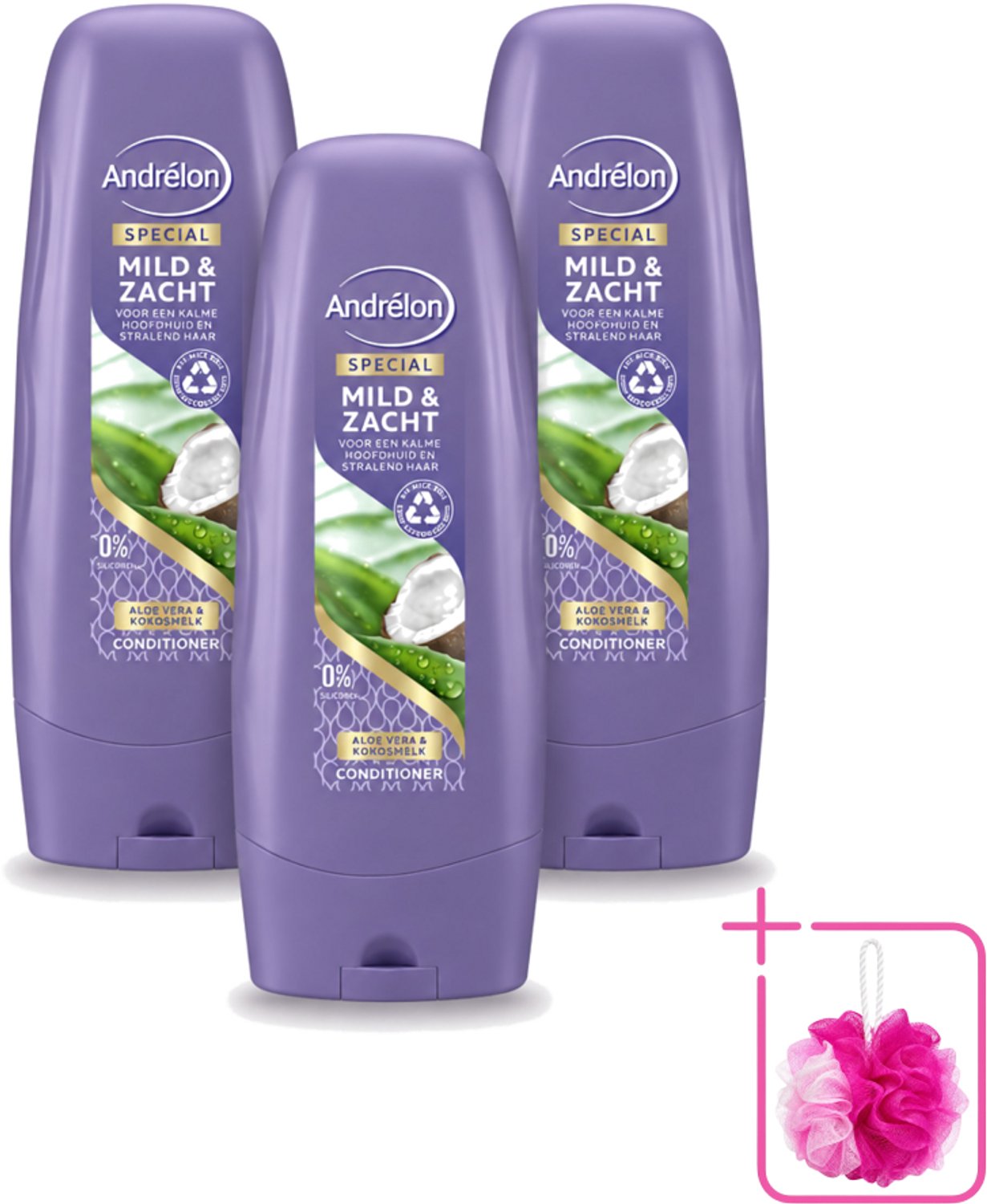 3 x Andrélon - Mild & Zacht - Conditioner - Voor Gevoelige Hoofdhuid - 300 ml - Bulkverpakking - Gevoelige hoofdhuid - Douchemop - Droge hoofdhuid