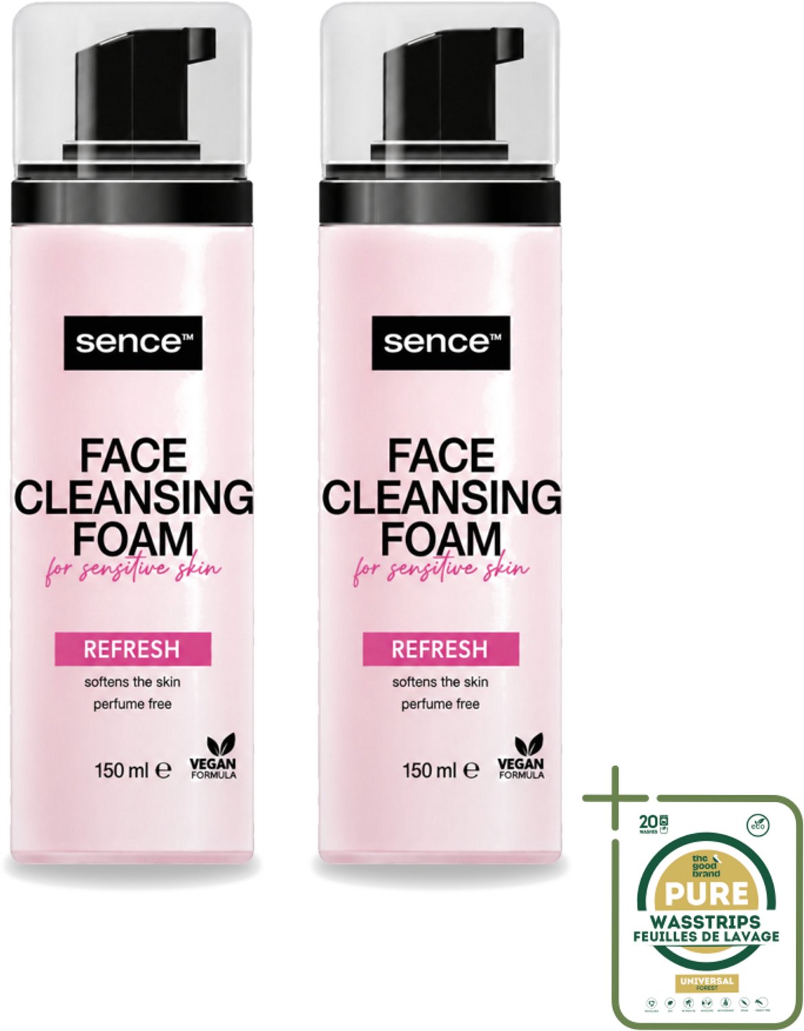 2 x Sence - Gevoelige Huid - Gezichtsreiniger - Foam - 150 ml - Wasstrips - Gevoelige Huid Reinigen - Gezichtsreiniger - Schuimreiniger - Poriën Reinigen - Make-up Verwijderen