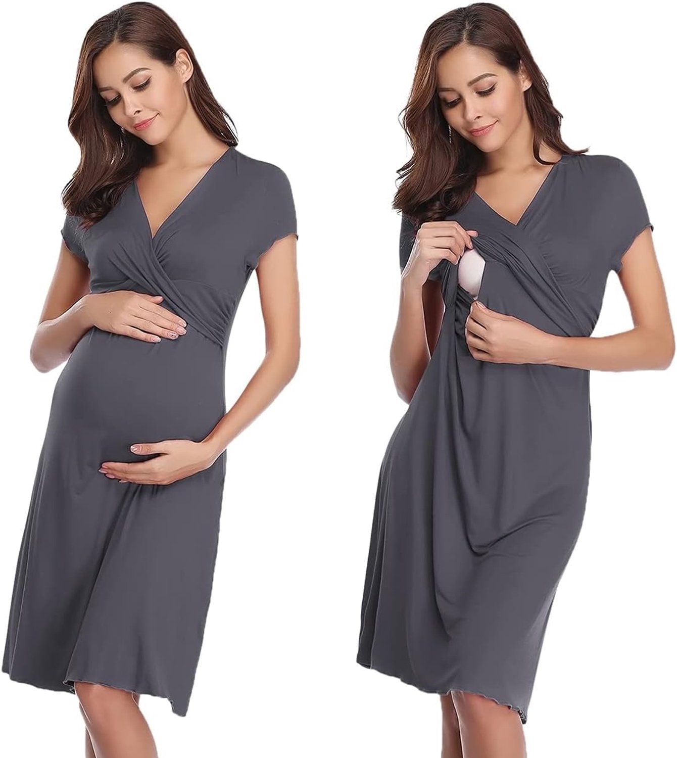 Borstvoeding nachthemd voor dames, zwangerschapsnachthemd, verpleging nachthemd, zachte V-hals pyjama loungewear tops jurk voor zwangere casual