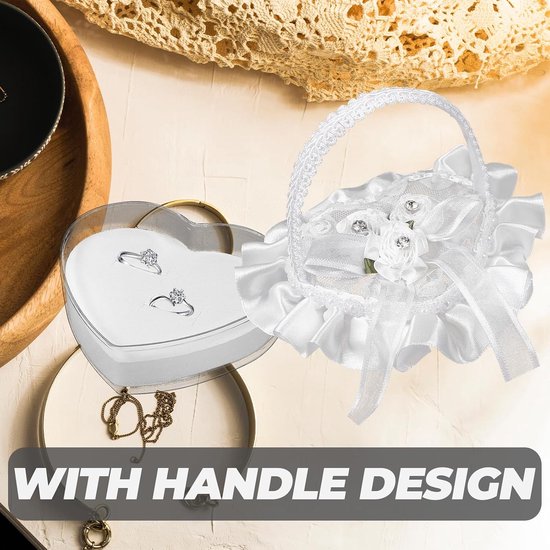 Heart Ring Pillow met Handvat Mini Satin Lace Ringkussen voor Bruiloft Proposal Fotoboekje — afbeelding 4