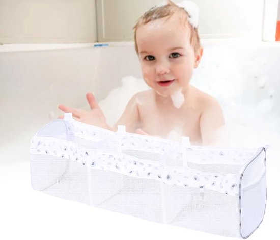 lyrlody Extra Grote Badspeelgoedorganizer, Hoogwaardig Polyester met Sneldrogend Gaas voor Eenvoudige Installatie en Reiniging in de Kinderbadkamer (Wit Luipaardpatroon Drie Raster) — afbeelding 5