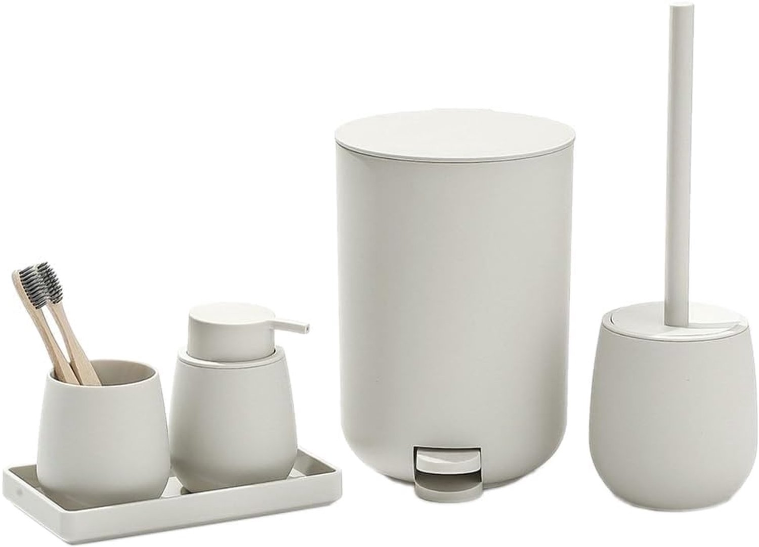 Badkamerset Kleine prullenbak Toiletborstel en houder Tandenborstelhouder, Zeepdispenser Kaptafel (zwart), Beige