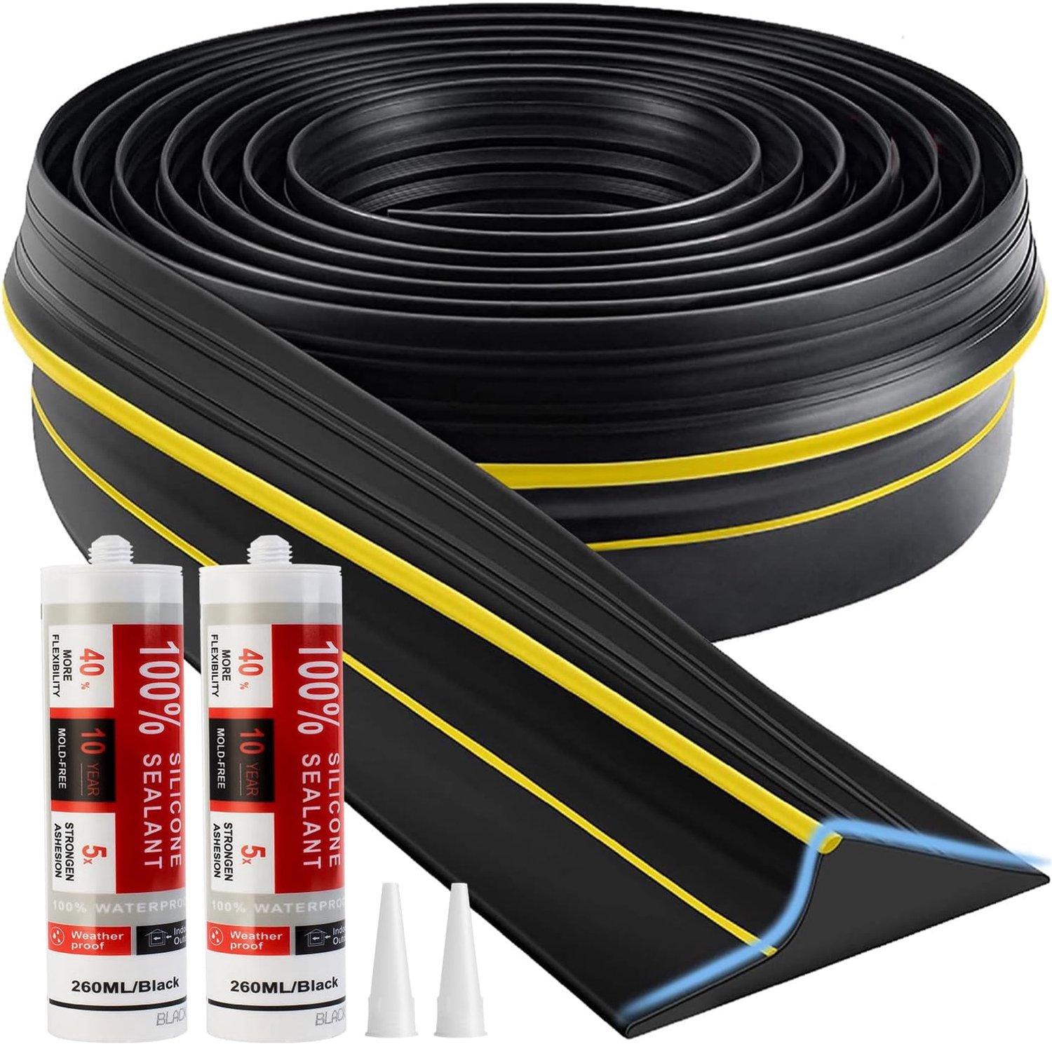 Jin&Bao Universele garagedeur drempelafdichtingsstrip 20 ft kit, onderkant waterdichte rubberen weerstrippen vervanging (geel, 2 lijm)