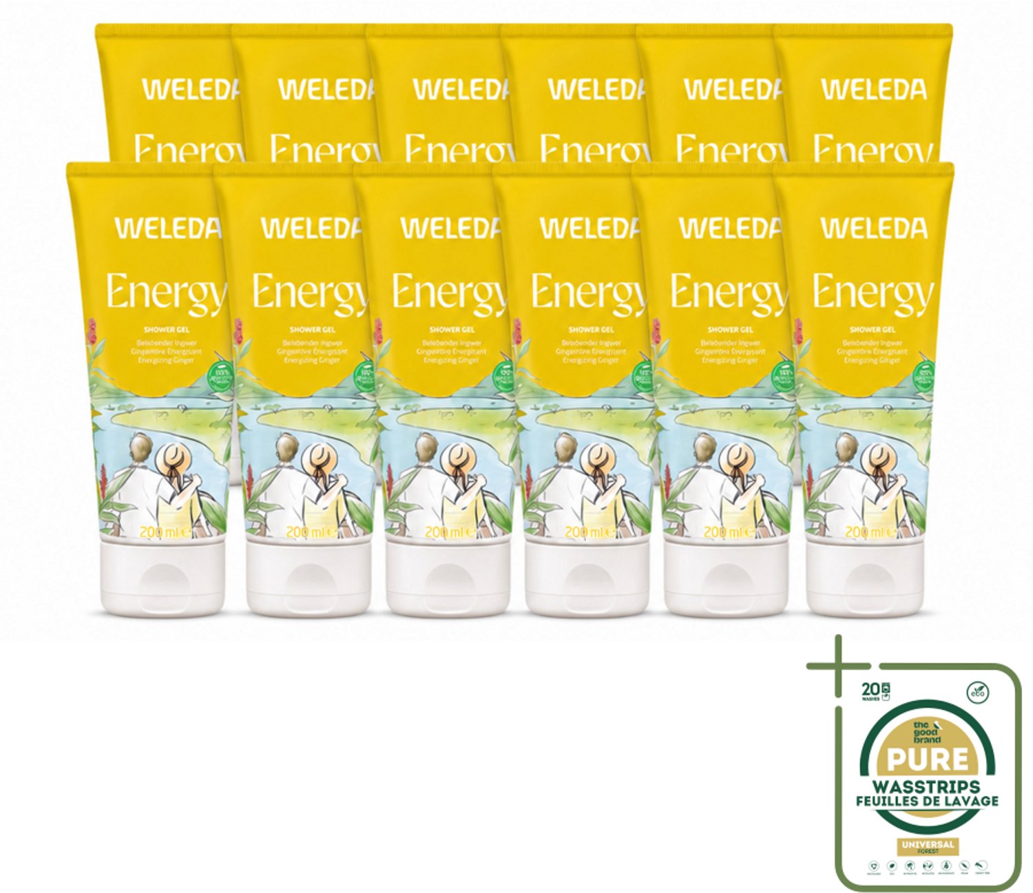 12 x WELEDA - Douchegel Aroma Shower Energy - 200 ml - Wasstrips - Douchegel Energie - Energieboost - Natuurlijke Douchegel - Aromatherapie - Energie Voor De Dag