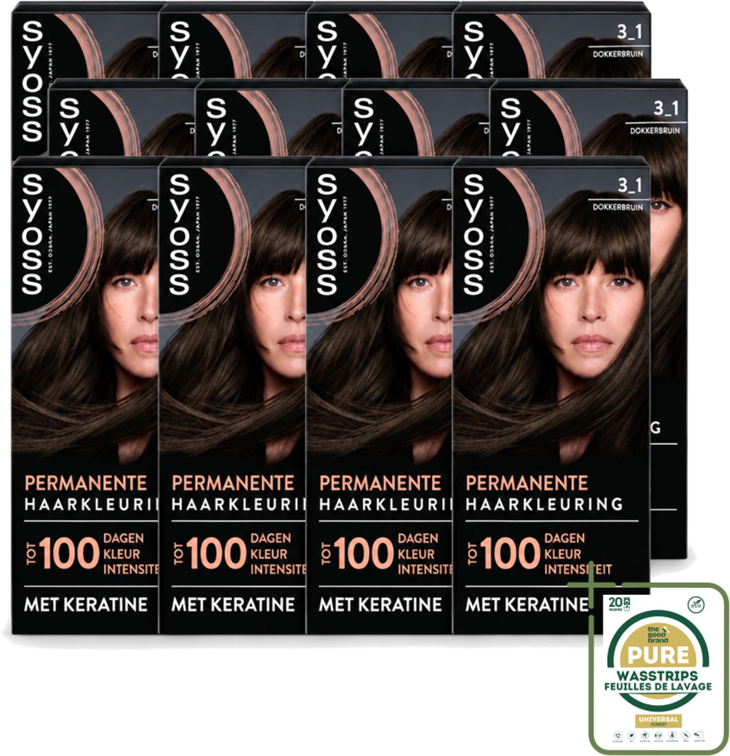 12 x SYOSS - Permanent Coloration 3-1 - Haarverf - Permanente Haarkleuring - Donkerbruin - Grijsdekking - Wasstrips - Haarkleur - Permanent Haarkleuring - Grijsdekking - Donkerbruin - Keratine-formule