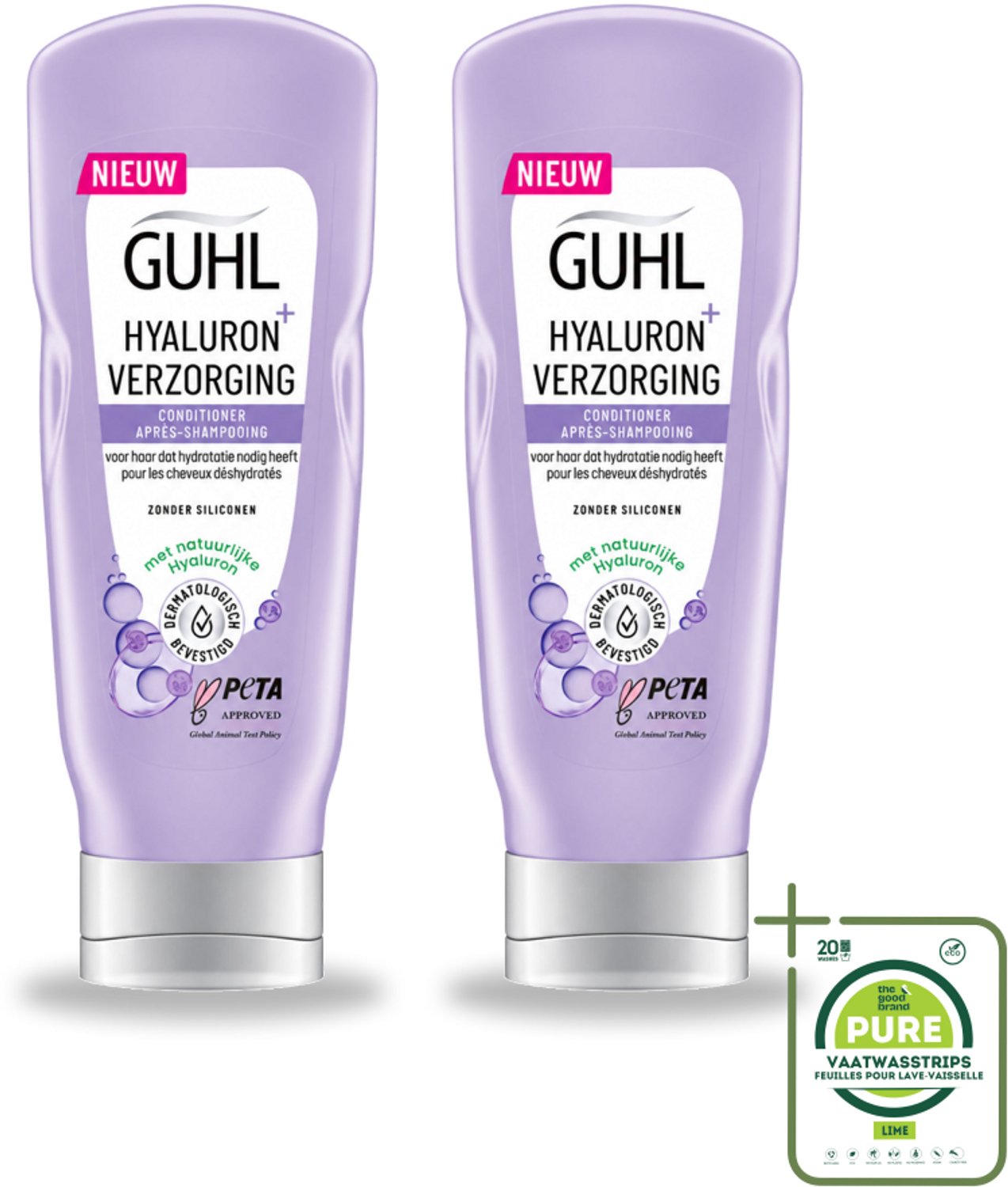 2 x Guhl - Conditioner - Hyaluron+ Verzorging - 200 ml - Grootverpakking - Vaatwasstrips - Hydratatie Haar - Hyaluron Haar - Droog Haar - Gezond Haar - Glans Haar