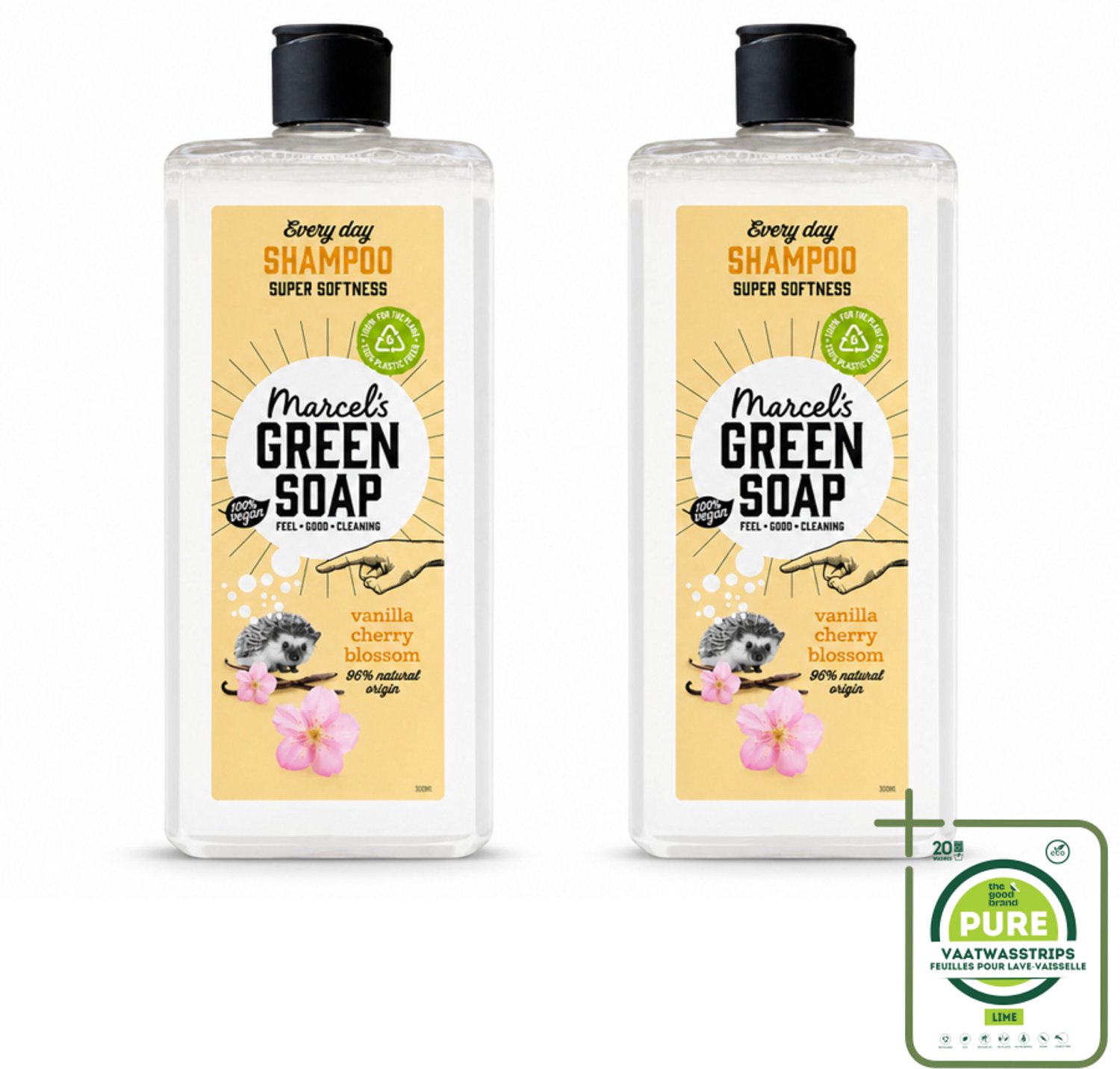 2 x Marcel's Green Soap - Every Day Shampoo - Vanilla & Cherry Blossom - Versterkt & verzorgt - 300 ml - Grootverpakking - Vaatwasstrips - Dagelijks Shampoo - Natuurlijke Shampoo - Haar Verzorgen - Haar Reinigen - Vanille En Kersenbloesem