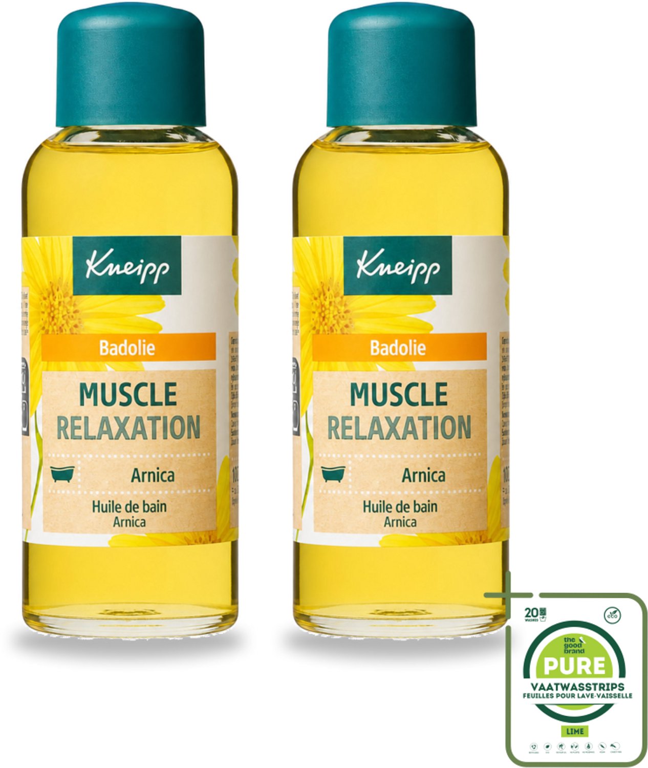 2 x Kneipp - Badolie - Arnica - Voor spieren en gewrichten - 100 ml - Grootverpakking - Vaatwasstrips - Badolie Voor Spieren - Badolie Voor Gewrichten - Arnica Badolie - Spierherstel - Ontspanning Bad