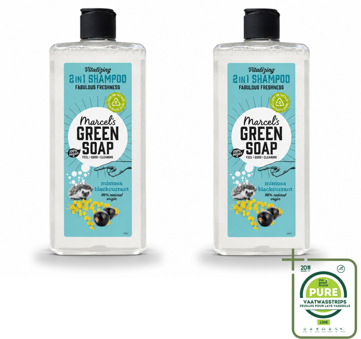 2 x Marcel's Green Soap - Shampoo & Conditioner 2-in-1 - Mimosa & Black Currant - Verzorging in één - 300 ml - Grootverpakking - Haarverzorging - Natuurlijke Shampoo - Natuurlijke Conditioner - 2 In 1 Shampoo Conditioner - Mimosa En Zwarte Bes