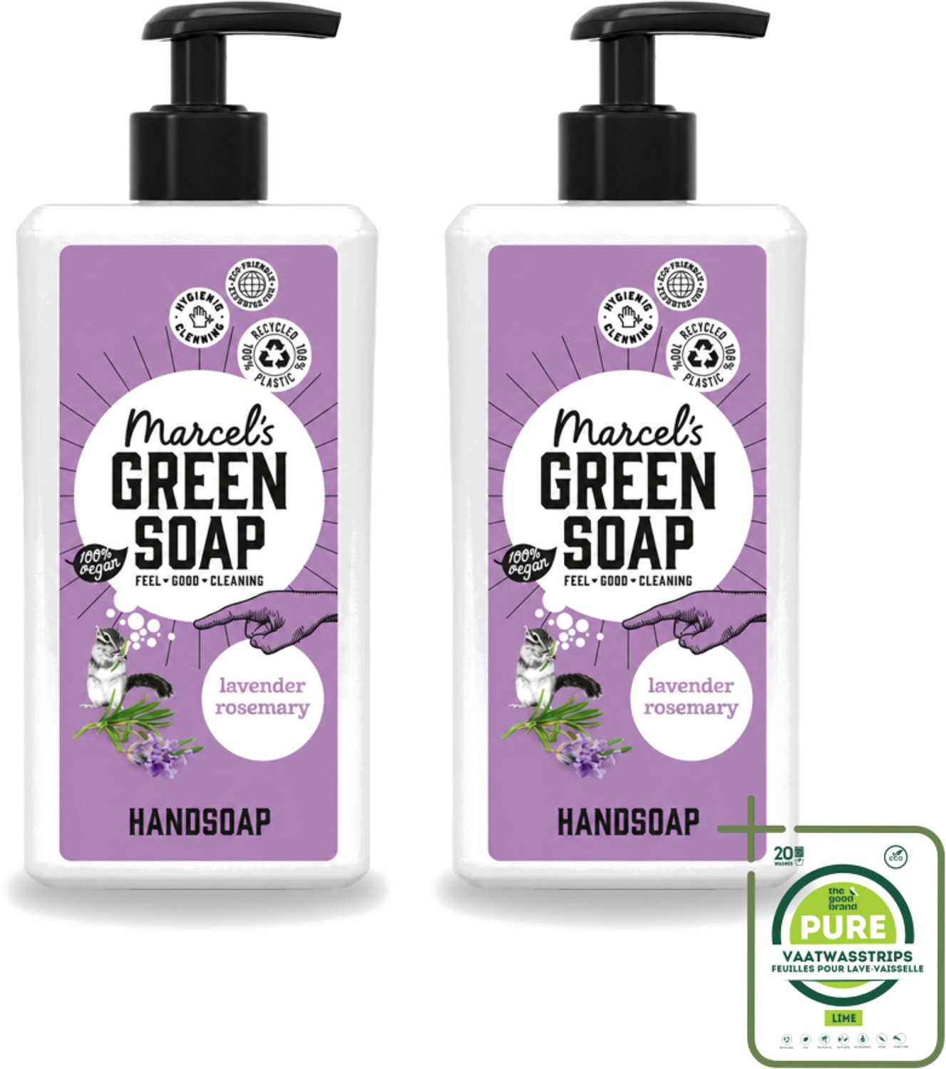 2 x Marcel's Green Soap - Handzeep - Lavender & Rozemarijn - Voor dagelijks gebruik - 500 ml - Grootverpakking - Vaatwasstrips - Handzeep - Natuurlijke Handzeep - Handwas - Lavendel - Rozemarijn