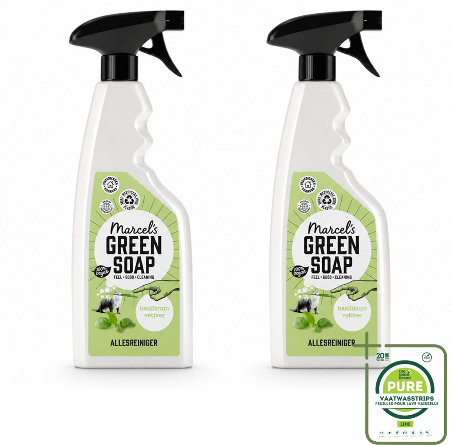 2 x Marcel's Green Soap - Allesreiniger Spray - Basilicum & Vetiver gras - Natuurlijk & effectief - 500 ml - Grootverpakking - Allesreiniger Spray - Natuurlijke Reiniger - Vegan Reiniger - Vuil Verwijderen - Geur Basiliqum Vetiver
