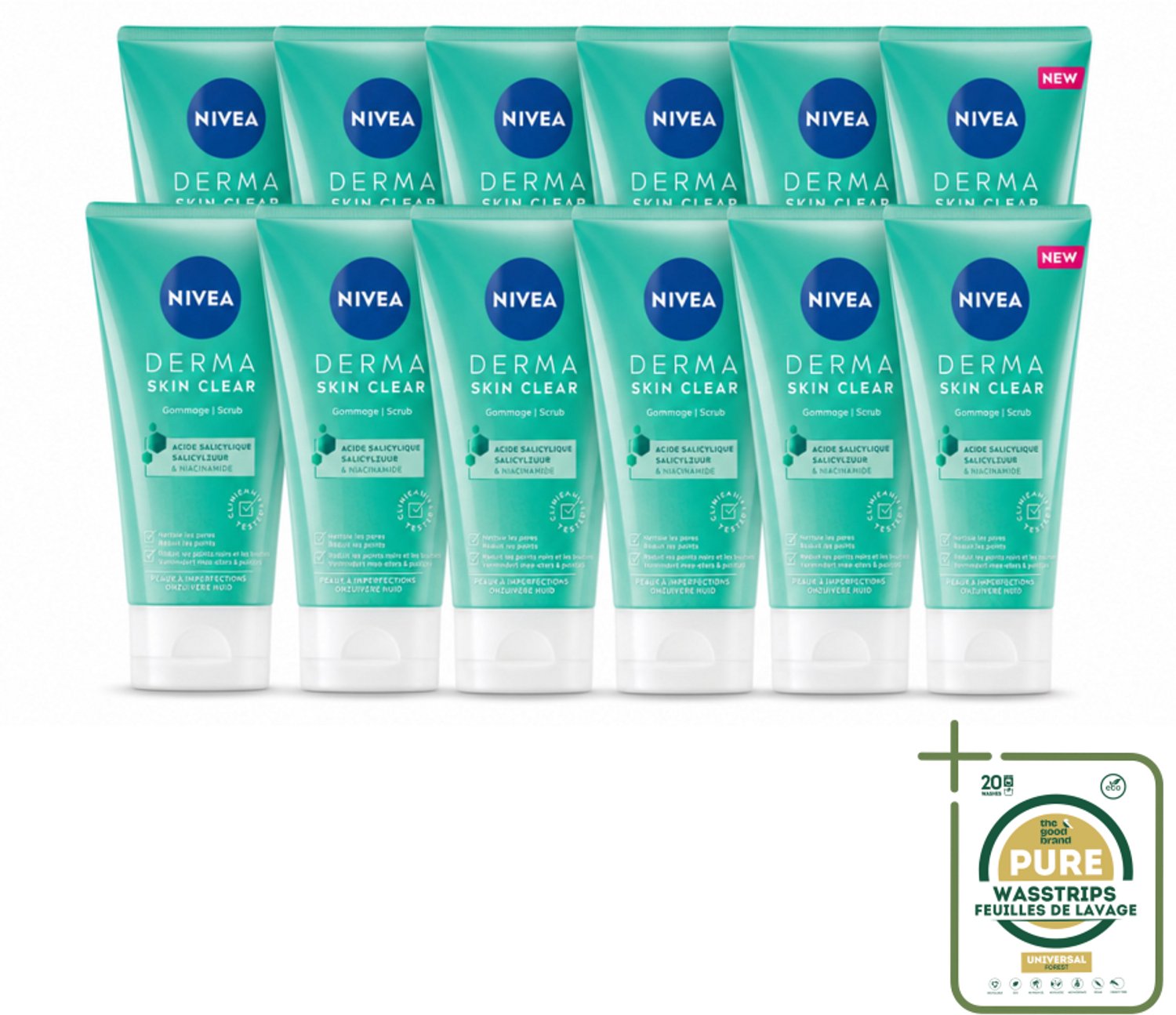 12 x NIVEA - Gezichtsscrub - DERMA Huidzuiver - Voor onzuivere huid - Met Salicylzuur (AHA) & Niacinamide - Tegen Acne & Mee-eters - 150 ml - Wasstrips - Gezichtsreiniging - Acne - Puistjes - Huidzuiver - Salicylzuur