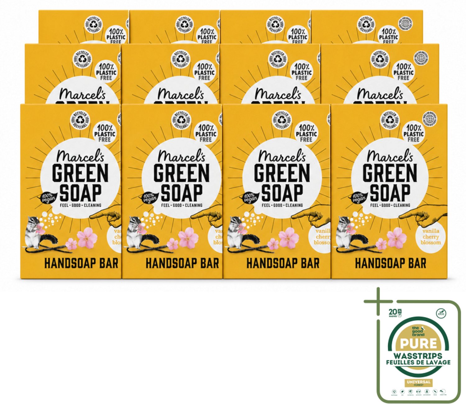 12 x Marcel's Green Soap - Handzeep Bar - Vanille & Cherry Blossom - Krachtige werking - 90 gr - Wasstrips - Handzeep Bar - Handzeep - Handzeep Vanille - Handzeep Cherry Blossom - Handzeep Vegan