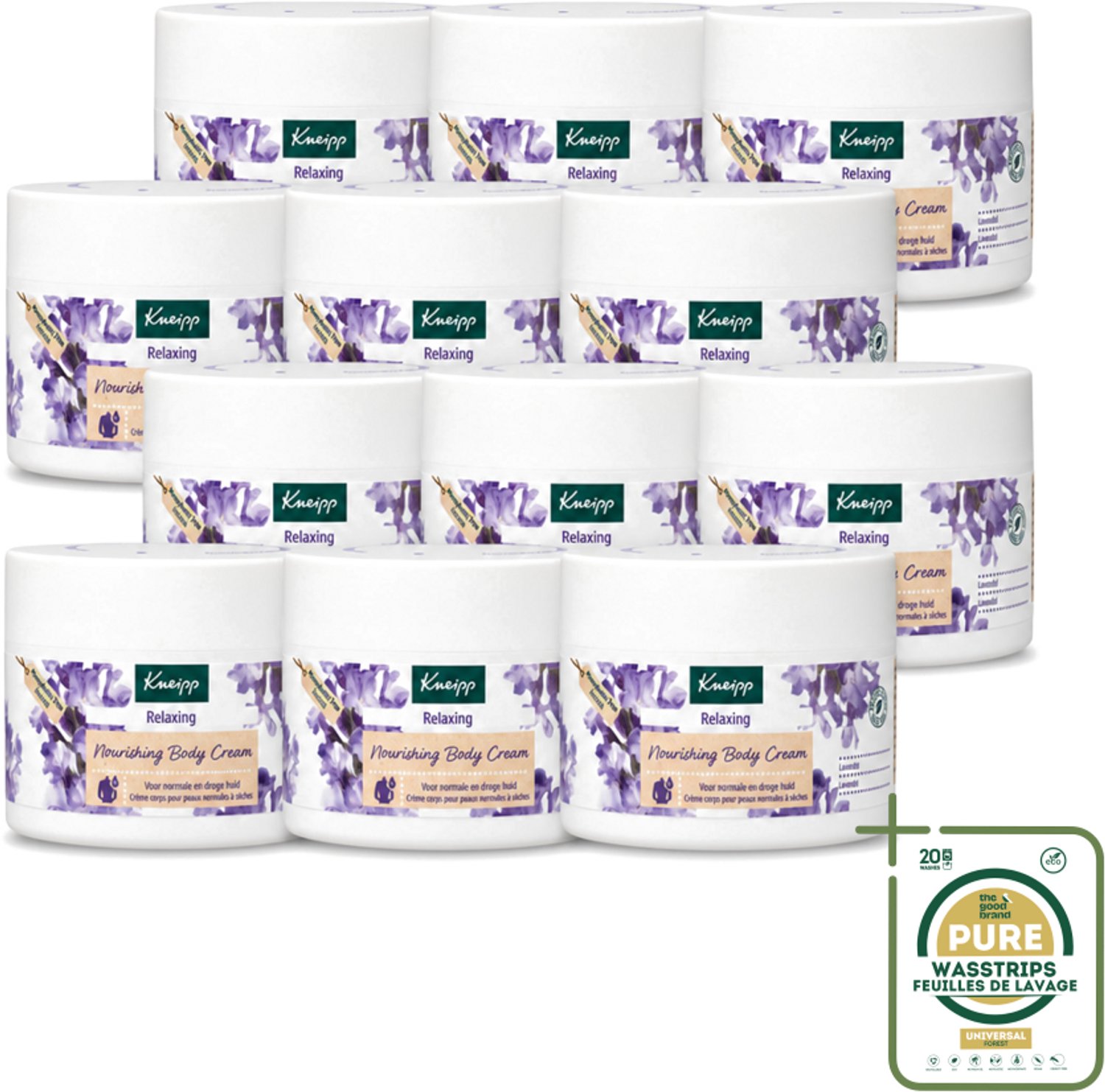 12 x Kneipp - Body crème - Relaxing - Lavendel - Rustgevende geur - 200 ml - Wasstrips - Lavendel Crème - Rustgevende Crème - Huidverzorging - Ontspanning - Bodycrème