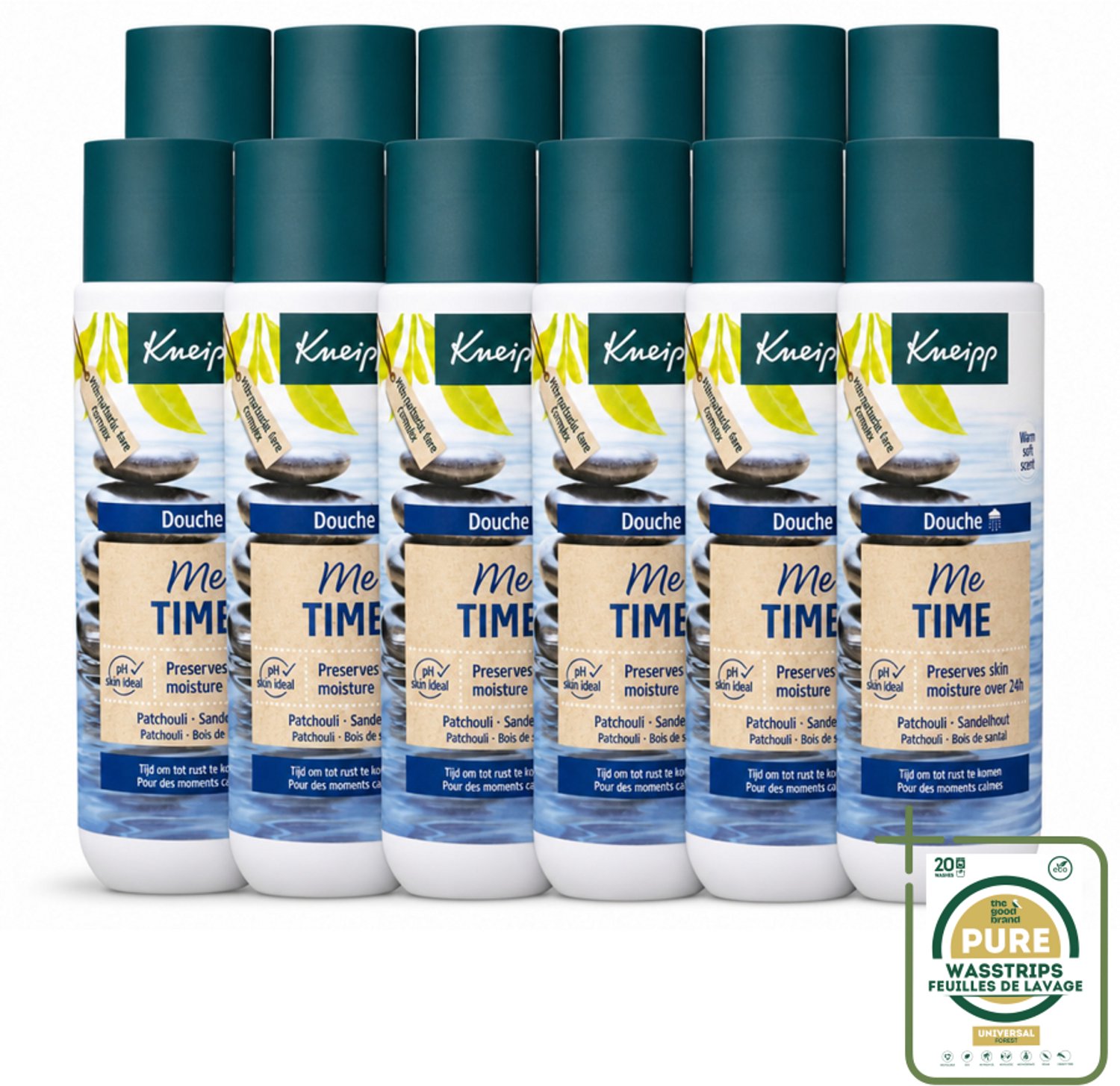 12 x Kneipp - Douchegel - Me-Time - 200 ml - Wasstrips - Douchegel - Ontspanning - Patchouli - Sandelhout - Huidverzorging