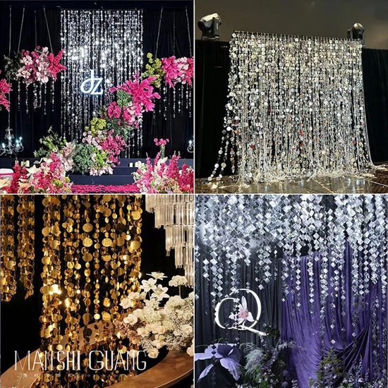 10 stuks paillettenslinger, 1 meter, pailletten, parelgordijn, glitter, papieren banner, glittergordijnen, hangende achtergrond, decoraties voor bruiloft, verjaardag, feest, decoratie, rond — afbeelding 2