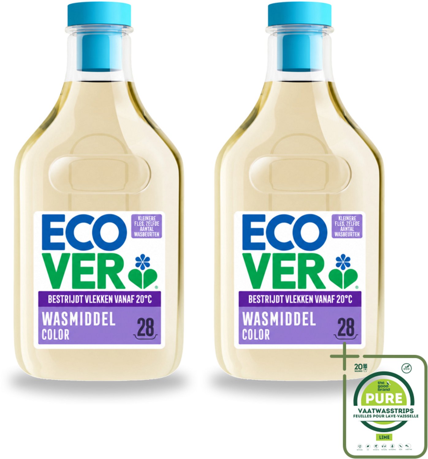 2 x Ecover - Vloeibaar wasmiddel - Color - Appelbloesem & Freesia - 1 liter - 28 wasbeurten - Grootverpakking - Vaatwasstrips - Wasmiddel Kleur - Natuurlijk Wasmiddel - Biologisch Afbreekbaar - Kleuroverdracht Voorkomen - Vlekken Verwijderen