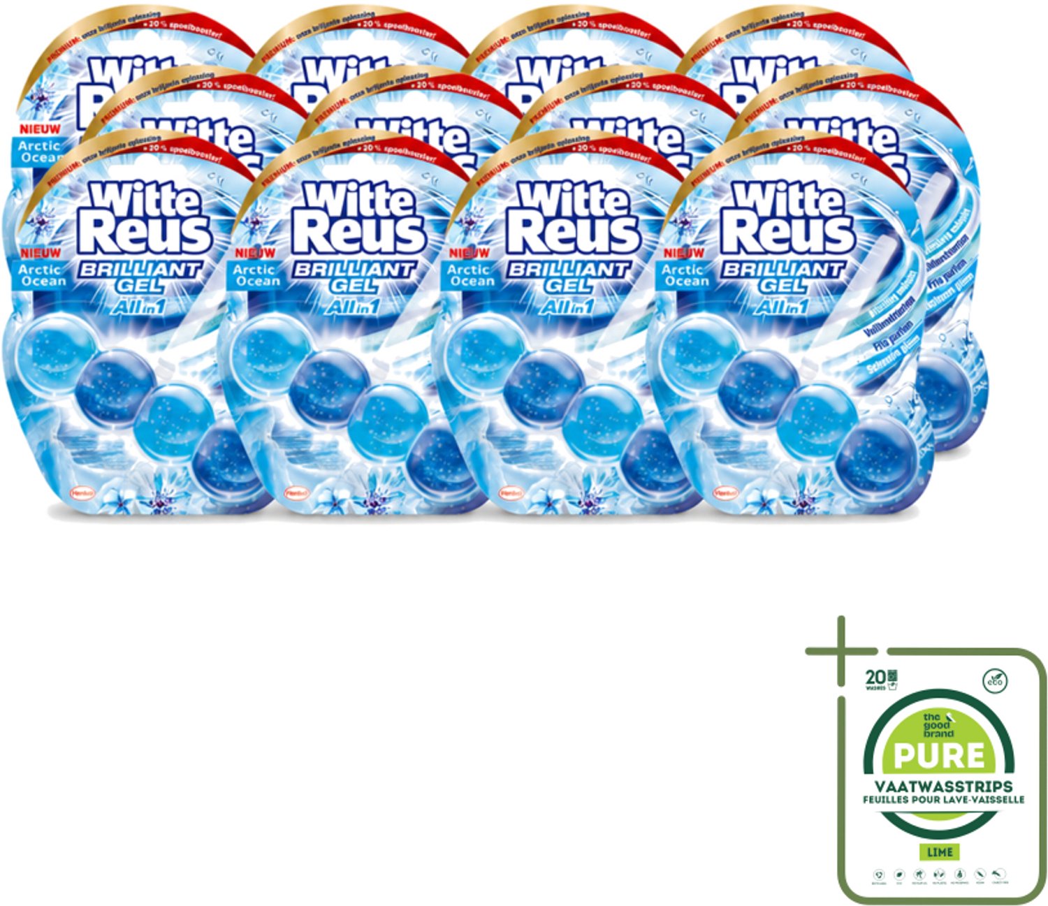 12 x Witte Reus - Brilliant Gel Toiletblok - Arctic Ocean - 1 Toiletblok - Grootverpakking - Vaatwasstrips - Toilet Reinigen - Reinigingsgel - Oceaangeur - Toiletpot Reinigen - Frisse Geur