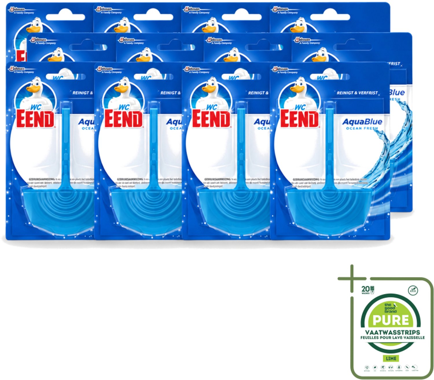 12 x WC Eend - Aqua Blue - Toiletblok - Kleurt Water Blauw & Verfrist - 40 gr - Grootverpakking - Vaatwasstrips - WC Eend Aqua Blue Toiletblok - Blauw Spoelwater - Toilet Reinigen - Toilet Verfrissen - Kalkaanslag Voorkomen