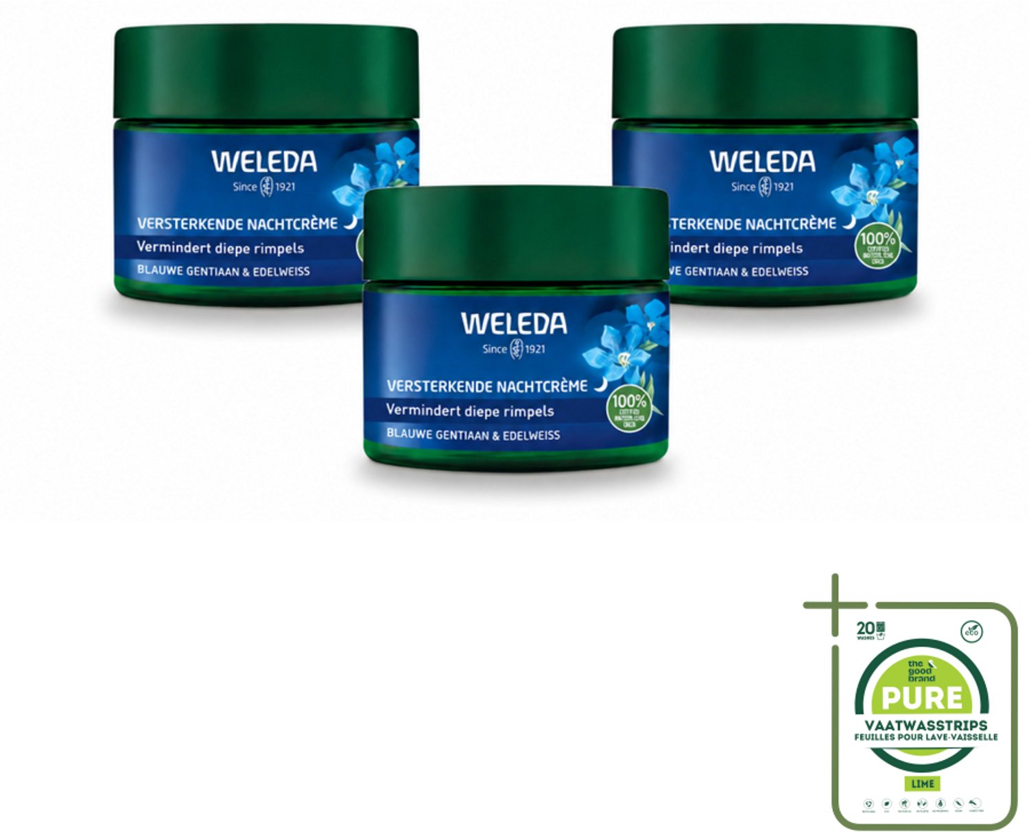 3 x WELEDA - Nachtcrème Versterkend - Blauwe Gentiaan & Edelweiss - 40 ml - Grootverpakking - Vaatwasstrips - Nachtcrème - Huidversterken - Collageen - Huidcontouren - Huidverzorging