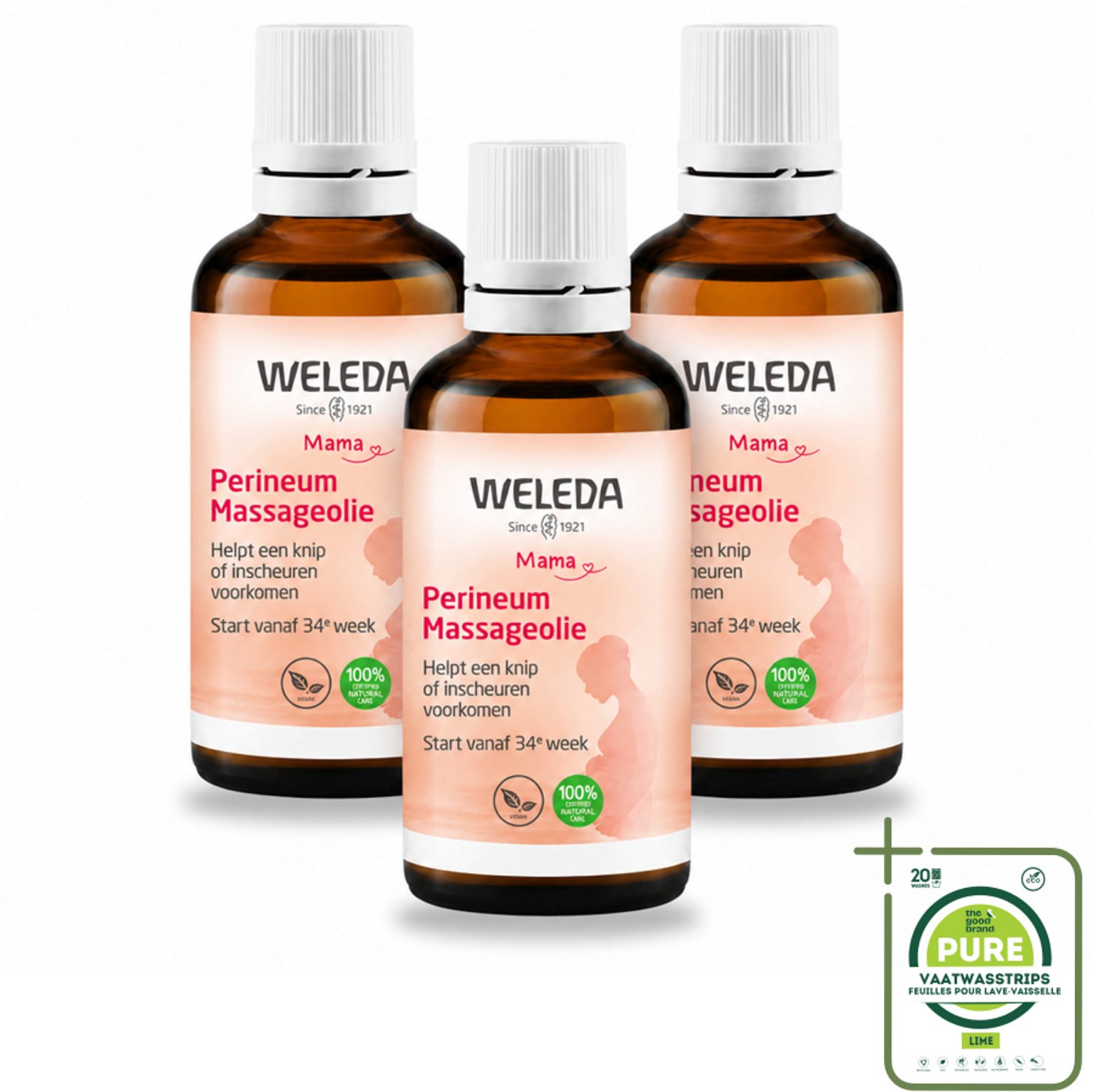 3 x WELEDA - Perineum massageolie - Mama & Baby - 50 ml - Grootverpakking - Vaatwasstrips - Perineum Massageolie - Zwangerschap - Bevalling - Huidelasticiteit - Natuurlijke Bevalling
