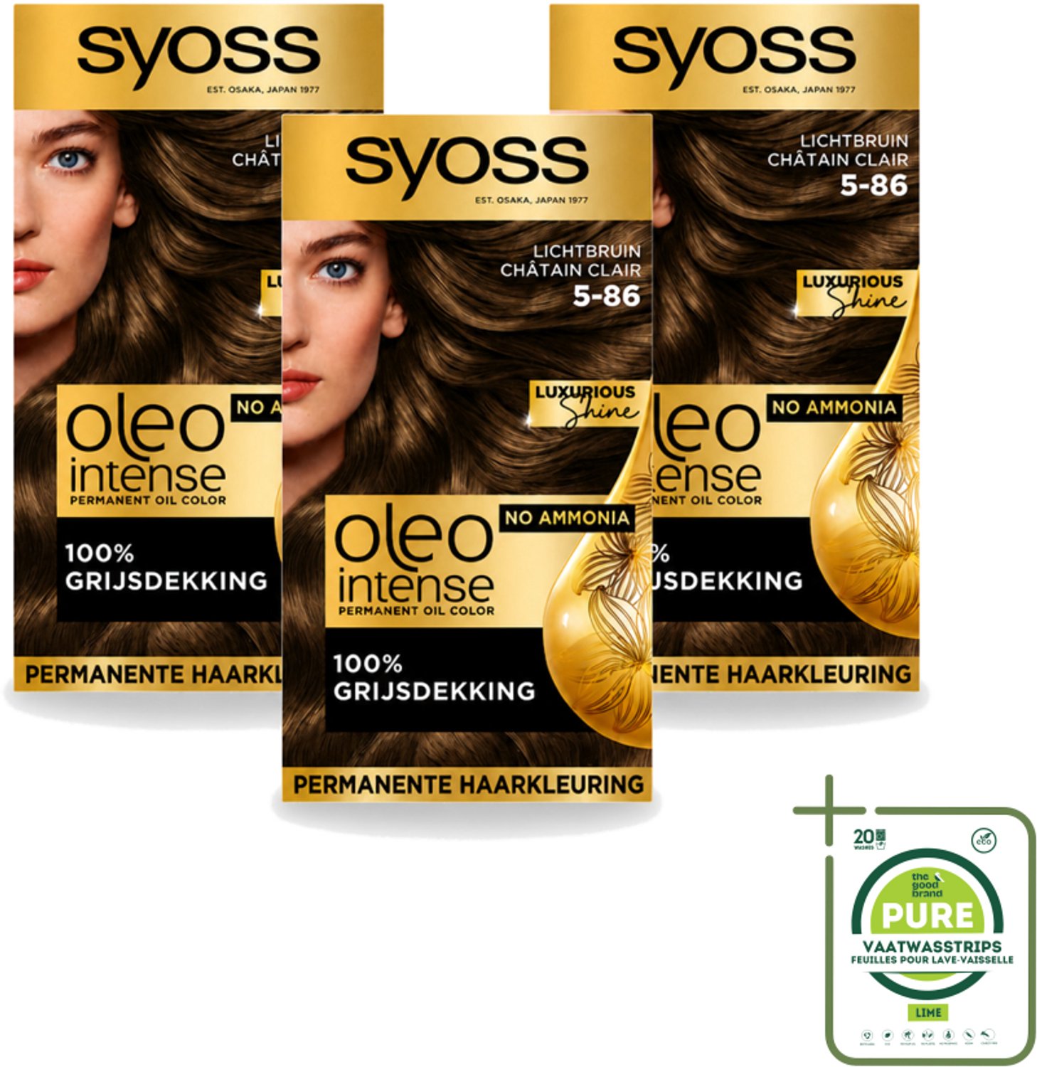 3 x SYOSS - Oleo Intense 5-86 - Haarverf - Permanente Haarkleuring - Lichtbruin - Langdurige Kleur - Grootverpakking - Vaatwasstrips - Haarkleuring - Olie-geactiveerde Kleur - Zonder Ammoniak - Lichte Bruine Kleur - Haarkleur