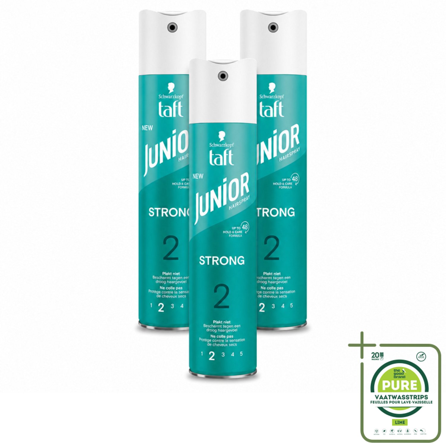 3 x Taft - Strong 2 - Junior Haarspray - Milde maar sterke fixatie - 250 ml - Grootverpakking - Haarspray - Haarspray Voor Kinderen - Haarspray Strong - Haarspray 48 Uur - Haarspray Vegan