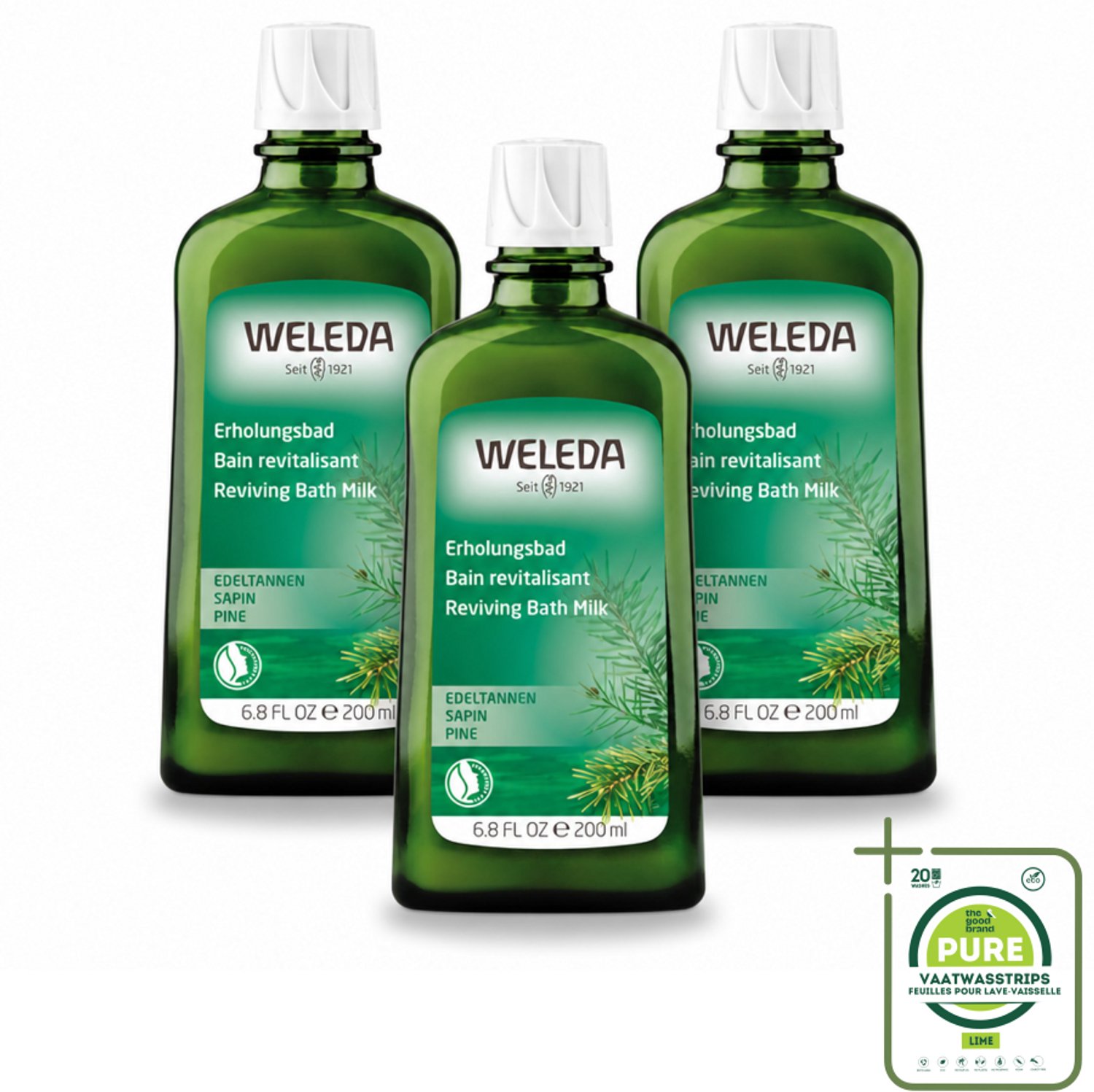 3 x WELEDA - Verkwikkingsbadmelk - Zilverspar - 200 ml - Grootverpakking - Vaatwasstrips - Badmelk - Ontspanning - Zilversparolie - Aromatherapie - Verkwikkend