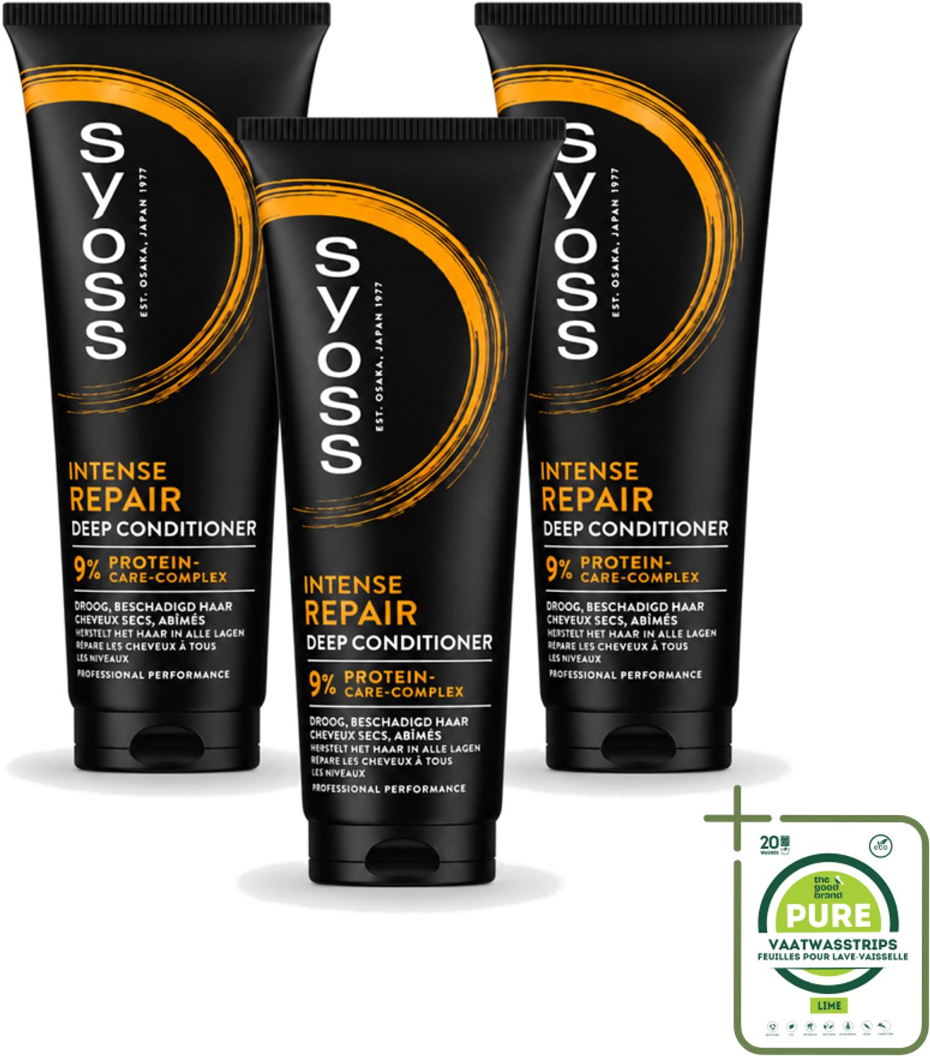 3 x Syoss - Intense Repair - Deep Conditioner - Herstelt & Versterkt - 250 ml - Grootverpakking - Vaatwasstrips - Herstel Haar - Droog Haar - Beschadigd Haar - Protein Reparatie - Haar Verzorging