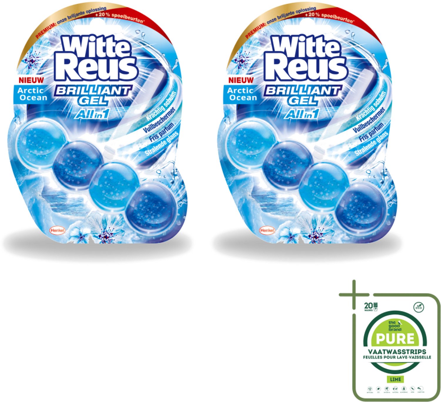 2 x Witte Reus - Brilliant Gel Toiletblok - Arctic Ocean - 1 Toiletblok - Grootverpakking - Vaatwasstrips - Toilet Reinigen - Reinigingsgel - Oceaangeur - Toiletpot Reinigen - Frisse Geur