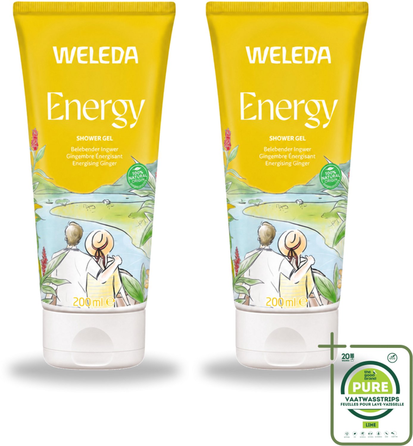 2 x WELEDA - Douchegel Aroma Shower Energy - 200 ml - Grootverpakking - Vaatwasstrips - Energie - Energieboost - Natuurlijke Douchegel - Aromatherapie - Frisheid