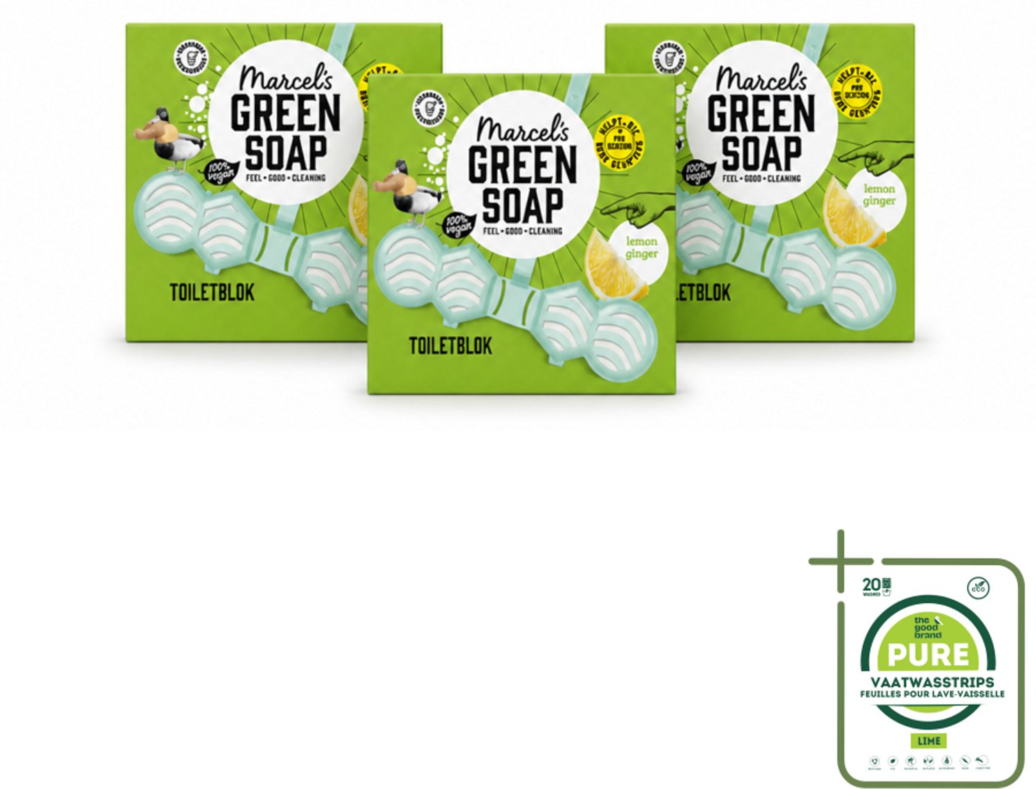 3 x Marcel's Green Soap - Toiletblok - Citroen & Gember - Langdurige werking - 1 Toiletblok - Grootverpakking - Vaatwasstrips - Toiletblok Citroen En Gember - Natuurlijke Toiletgeur - Anti-kalk Toilet - Milieuvriendelijk Toilet - Fris Toilet