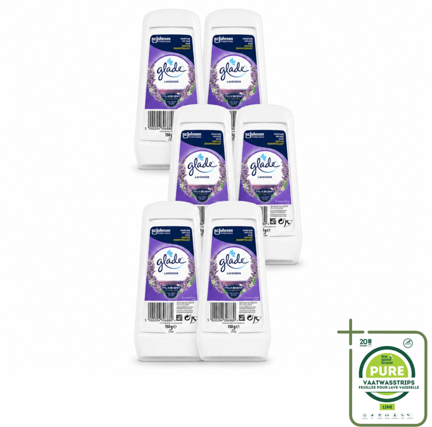 6 x Glade - Gel - Tranquil Lavender & Aloë - 150 g - Grootverpakking - Luchtverfrisser - Geur - Ontspanning - Frisheid - Lavendel